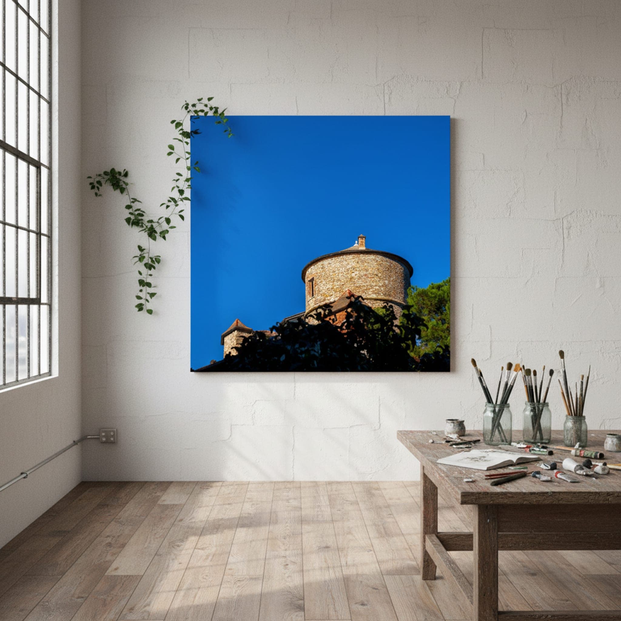 Portofino Stone Sentinel shown as a canvas print in a styled interior, view 3 of 3