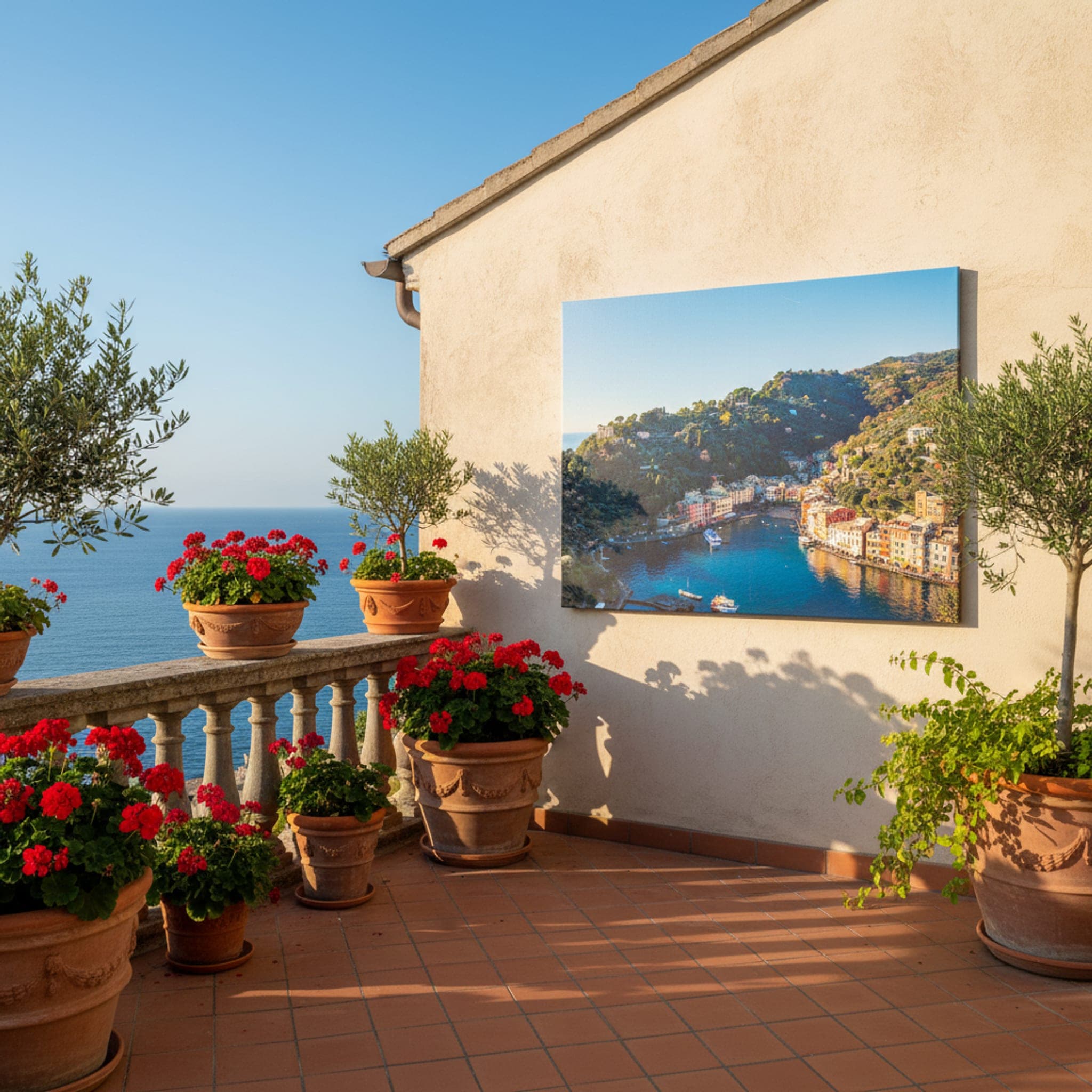 Portofino Harbor Serenity shown as a canvas print in a styled interior, view 2 of 3