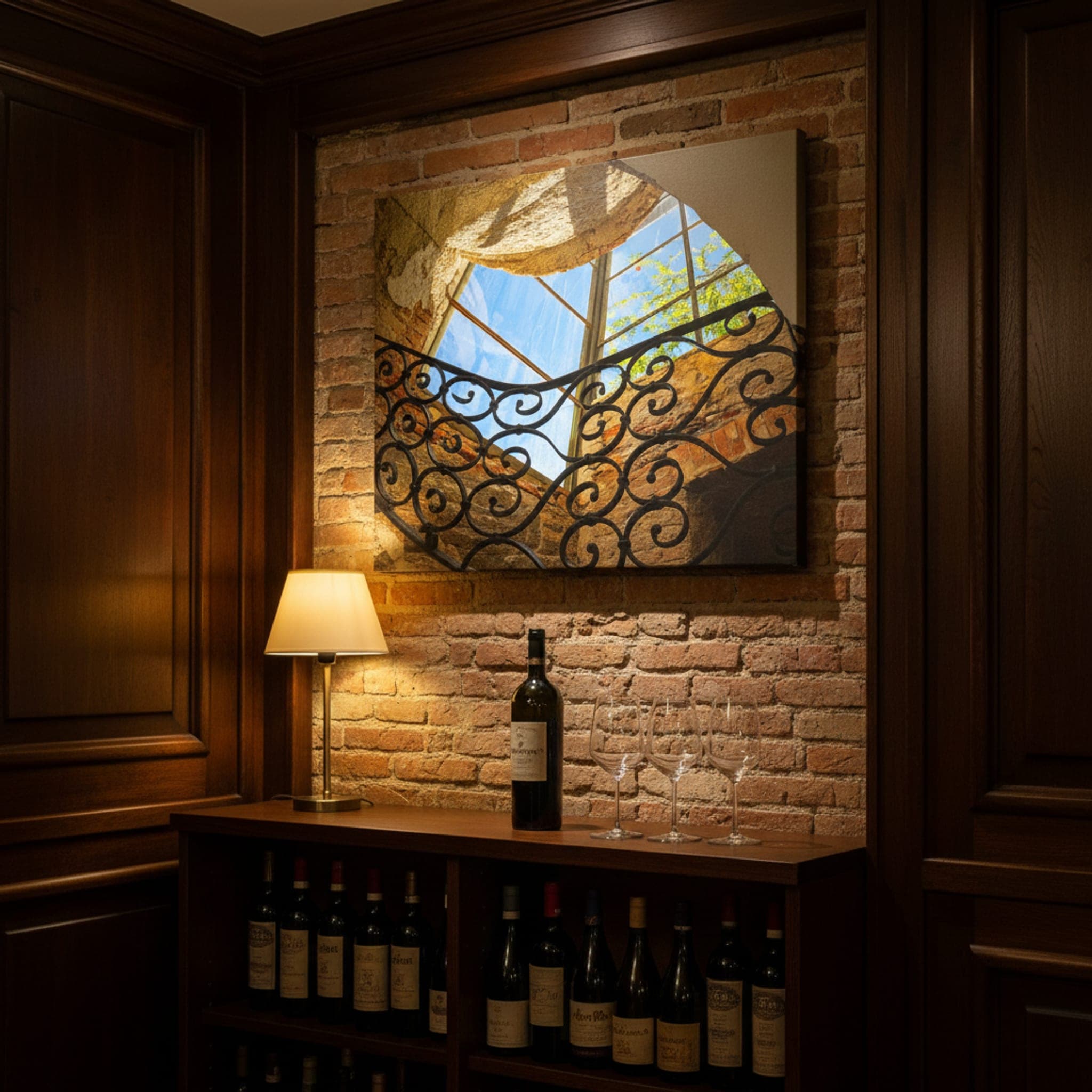 Portofino Sunlight Through Iron shown as a canvas print in a styled interior, view 1 of 3