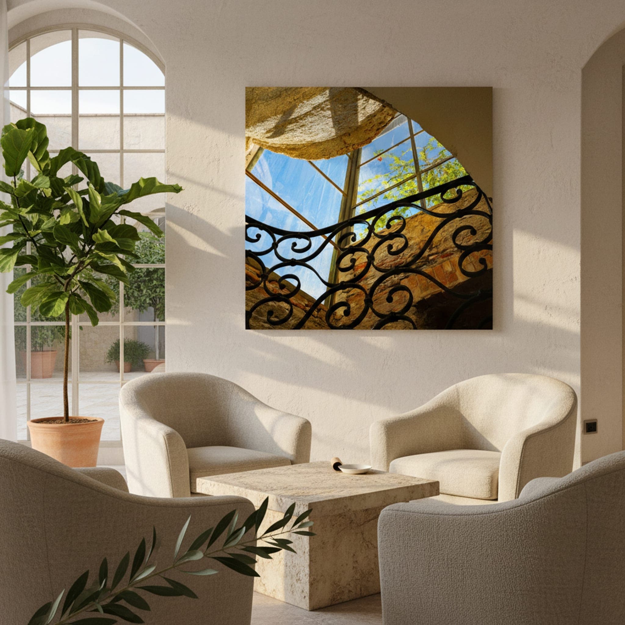 Portofino Sunlight Through Iron shown as a canvas print in a styled interior, view 3 of 3
