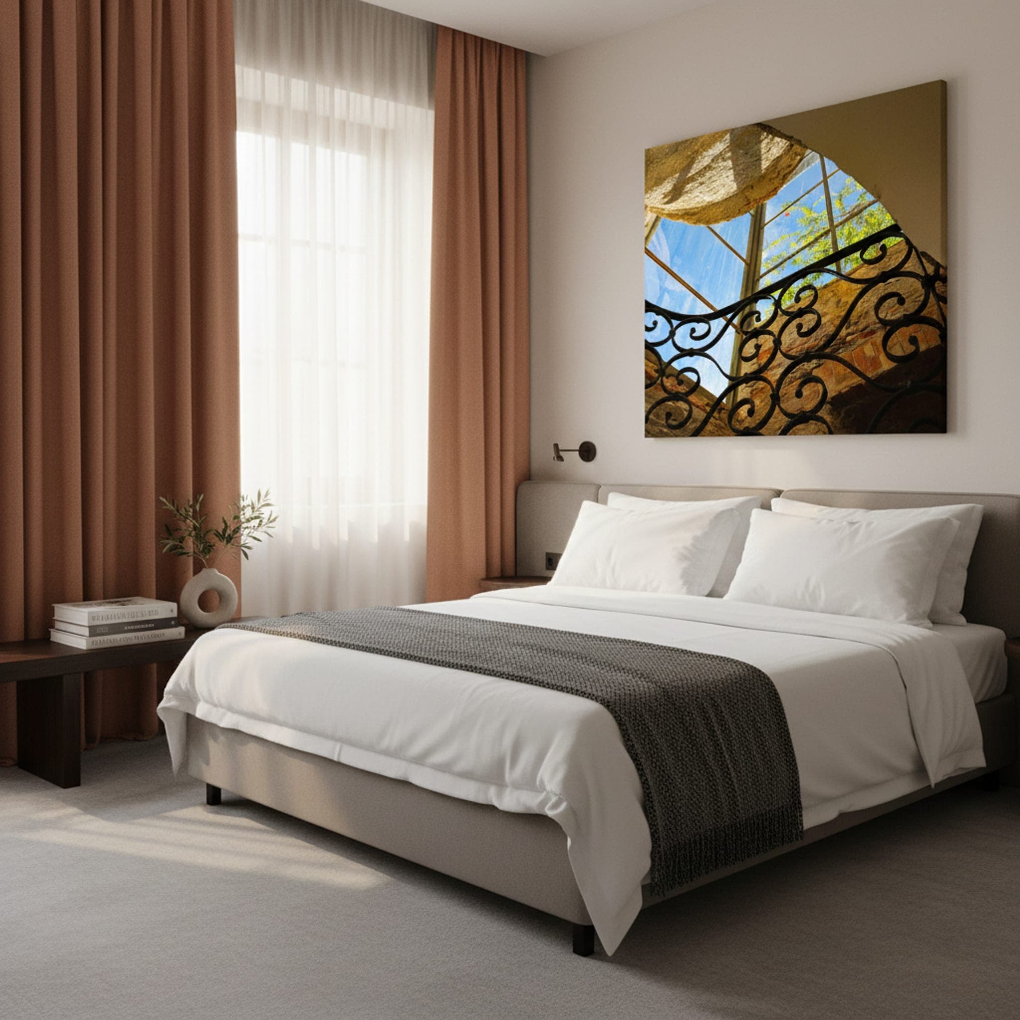 Portofino Sunlight Through Iron shown as a canvas print in a styled interior, view 2 of 3
