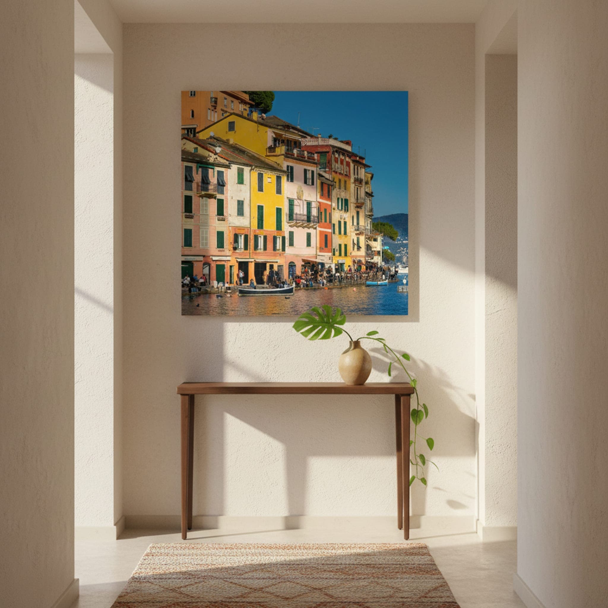 Portofino's Painted Harbour shown as a canvas print in a styled interior, view 2 of 3