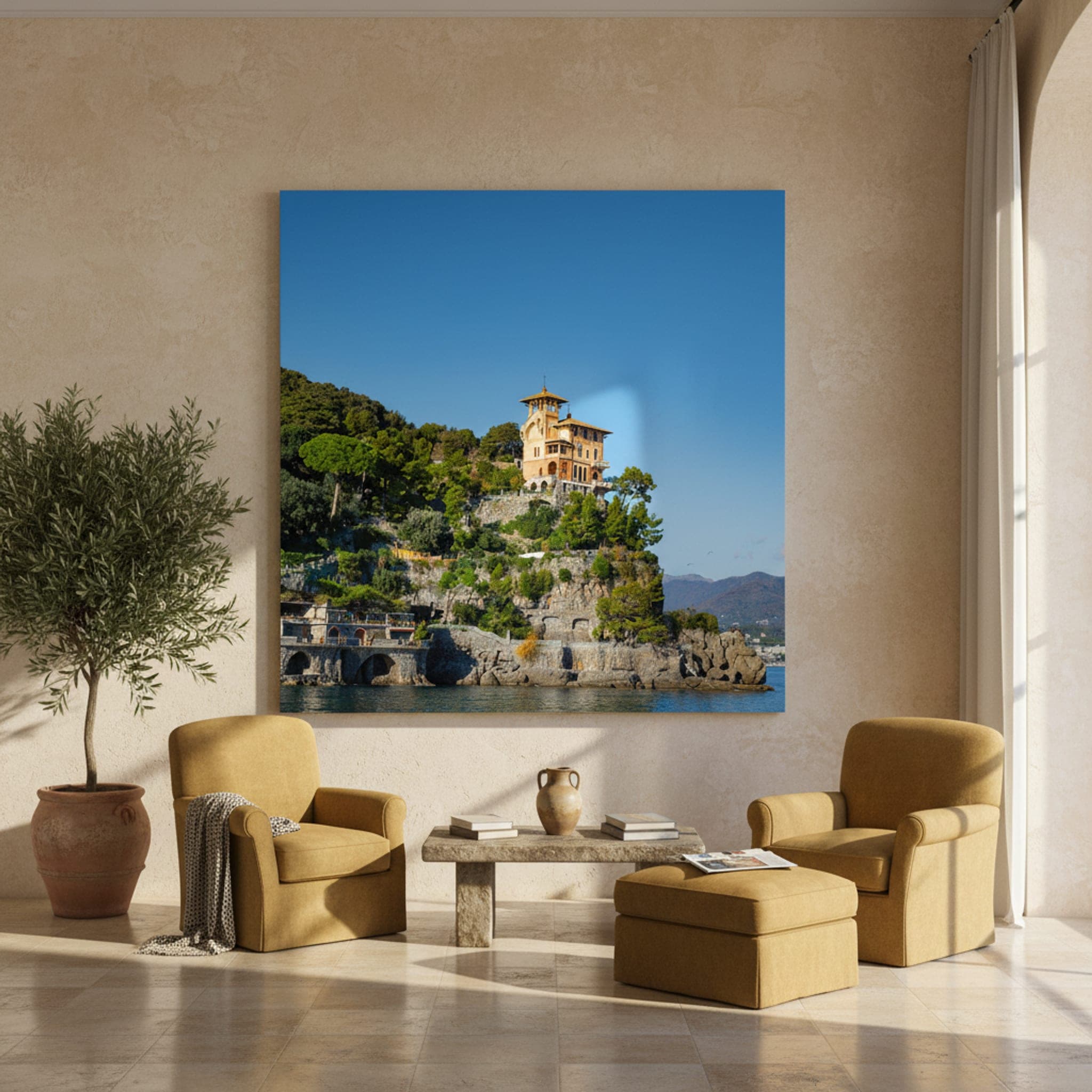 Villa Overlooking the Sea shown as a canvas print in a styled interior, view 2 of 3