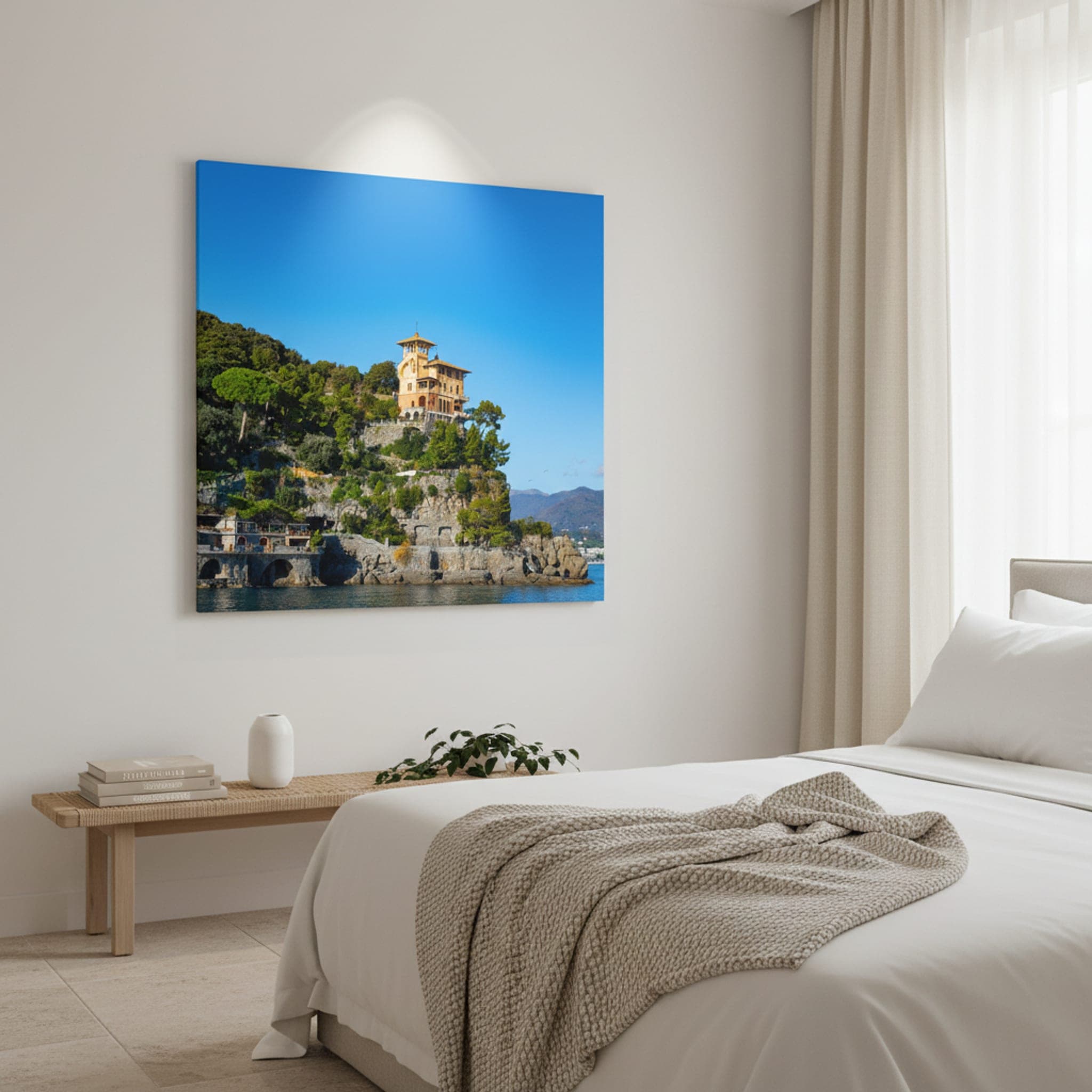 Villa Overlooking the Sea shown as a canvas print in a styled interior, view 1 of 3
