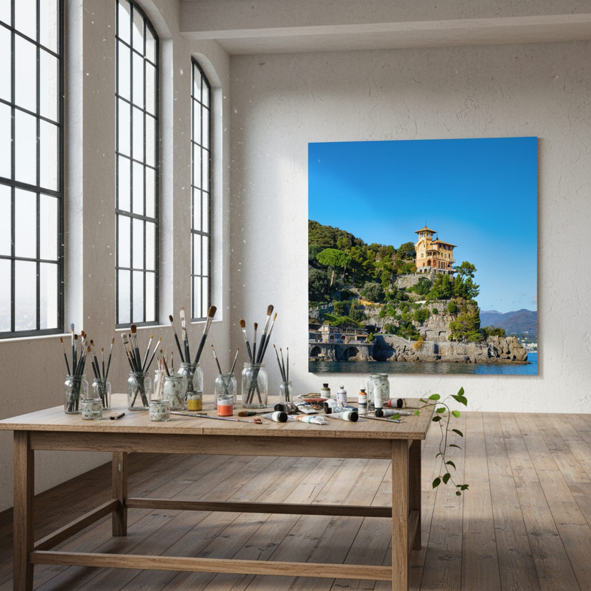 Villa Overlooking the Sea shown as a canvas print in a styled interior, view 3 of 3