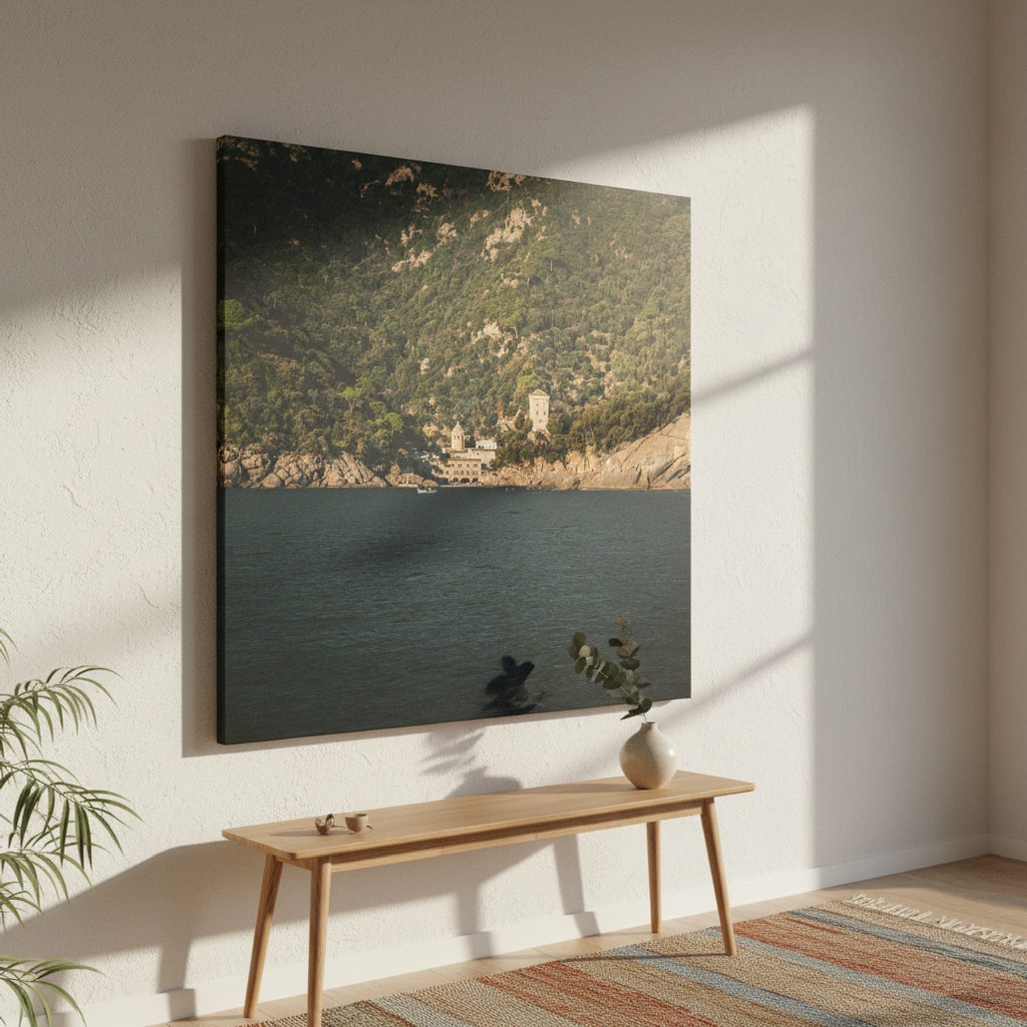 Portofino's Hidden Shore shown as a canvas print in a styled interior, view 3 of 3