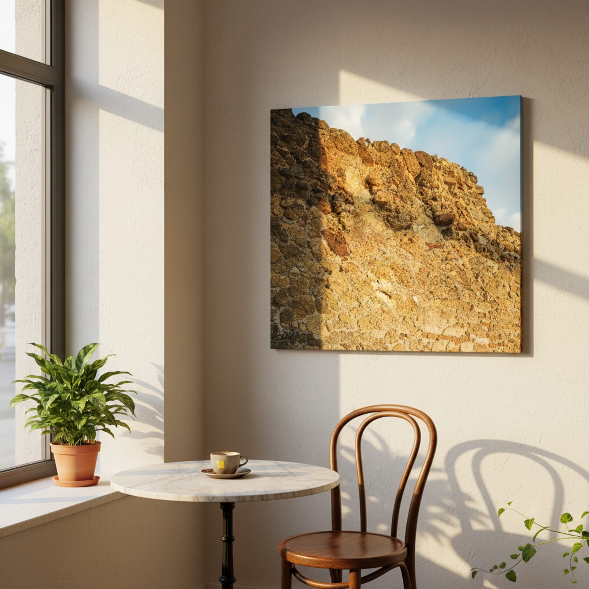 Pompeii's Golden Resilience shown as a canvas print in a styled interior, view 1 of 3
