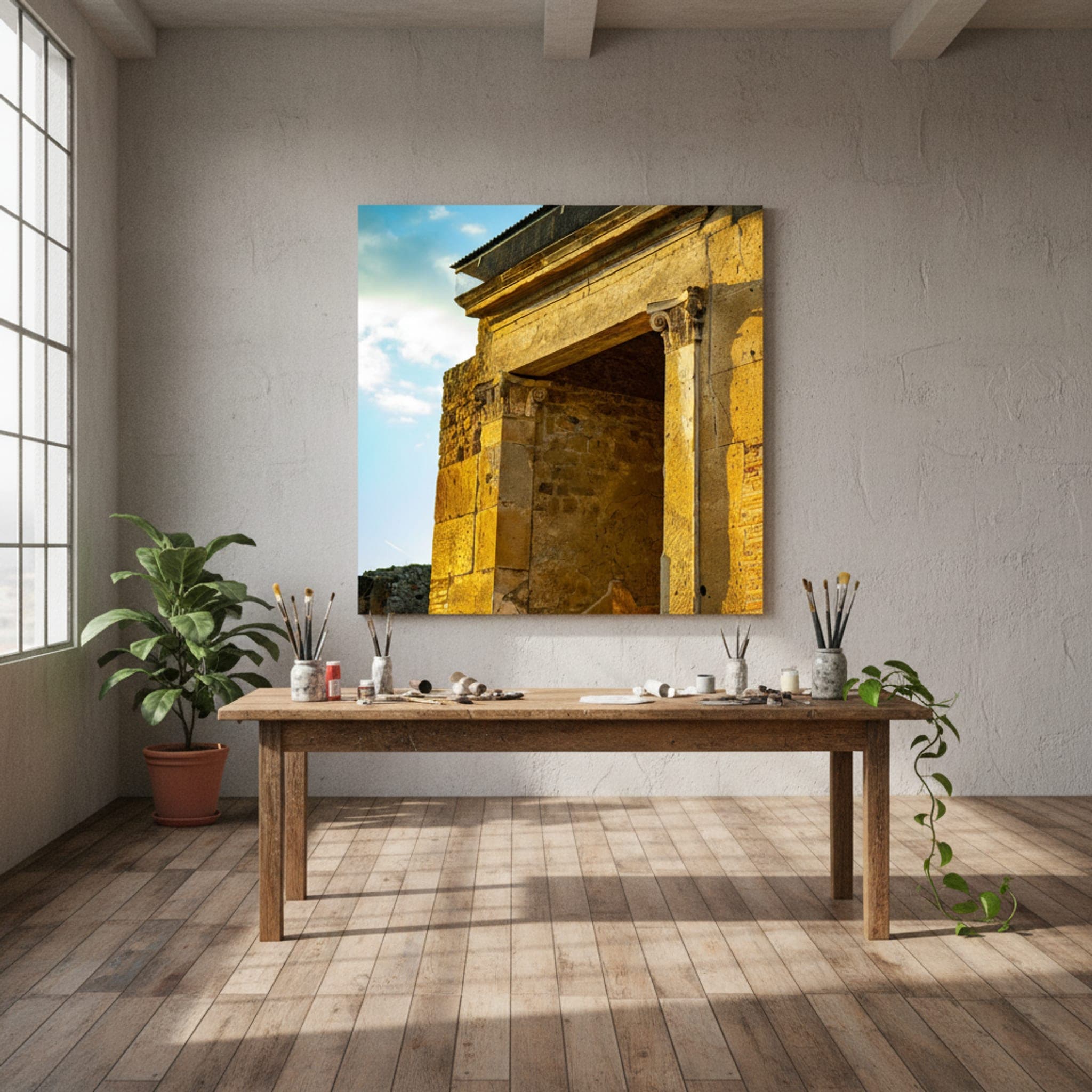 Pompeii's Golden Echo shown as a canvas print in a styled interior, view 1 of 3