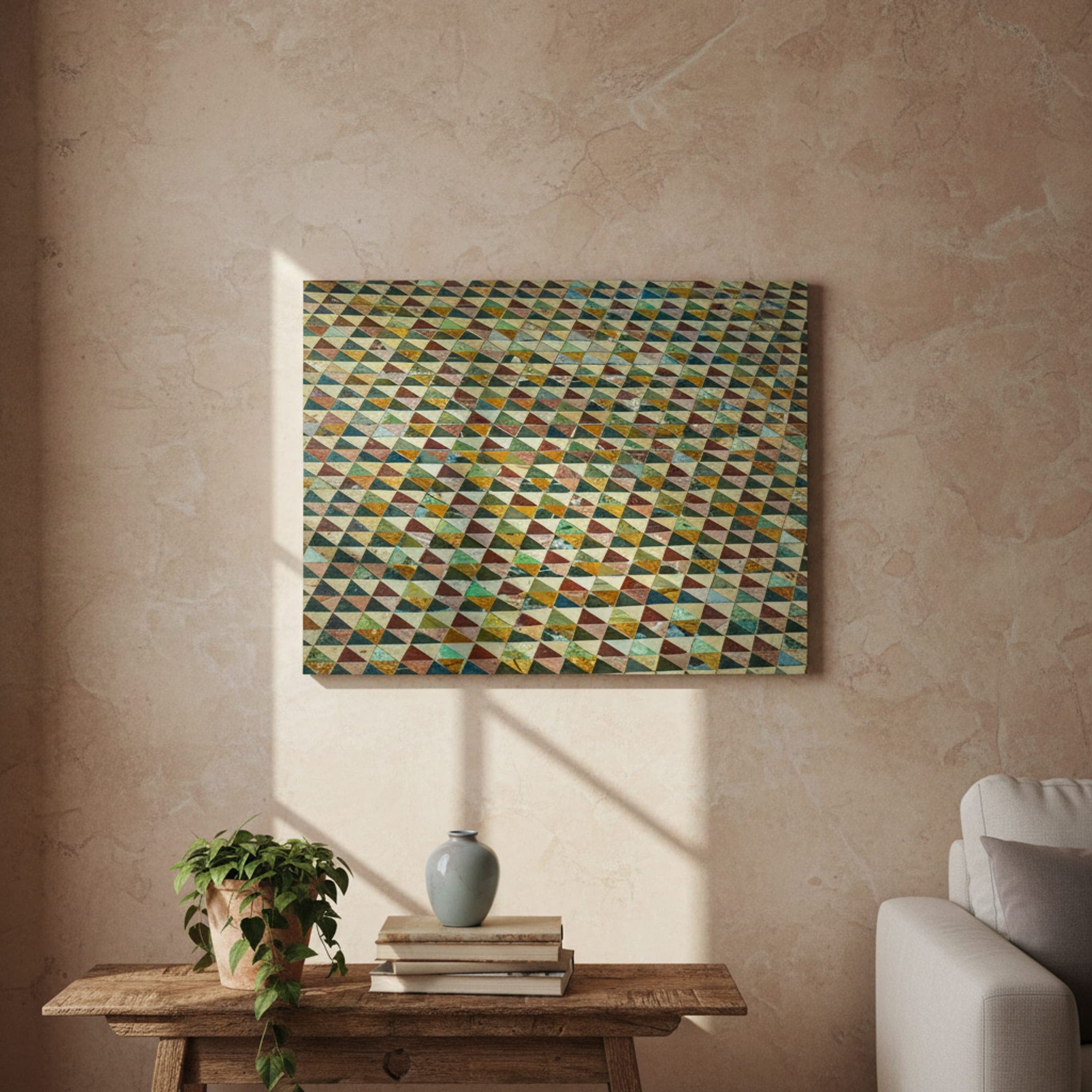 Pompeii Floor Mosaic shown as a canvas print in a styled interior, view 1 of 3