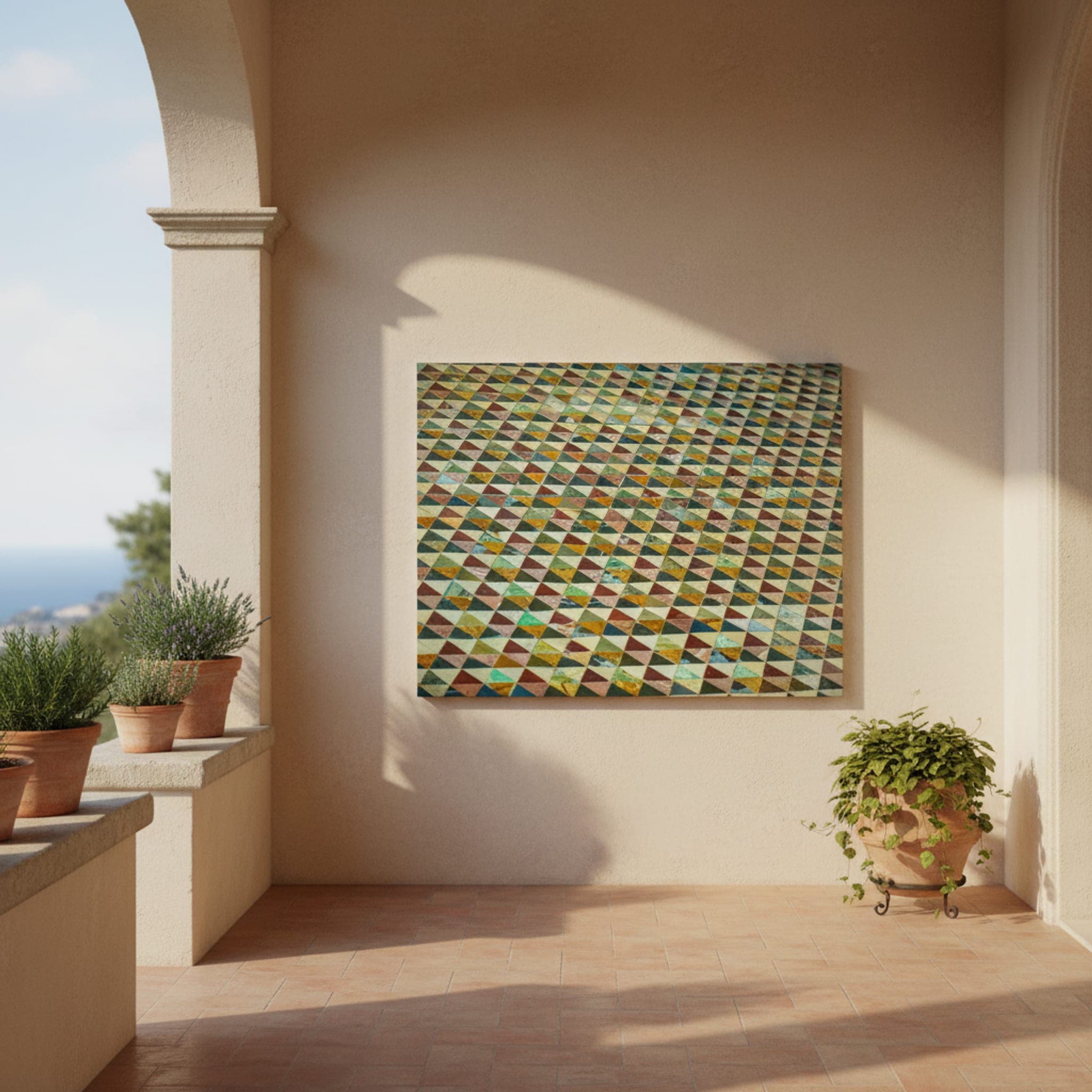 Pompeii Floor Mosaic shown as a canvas print in a styled interior, view 2 of 3