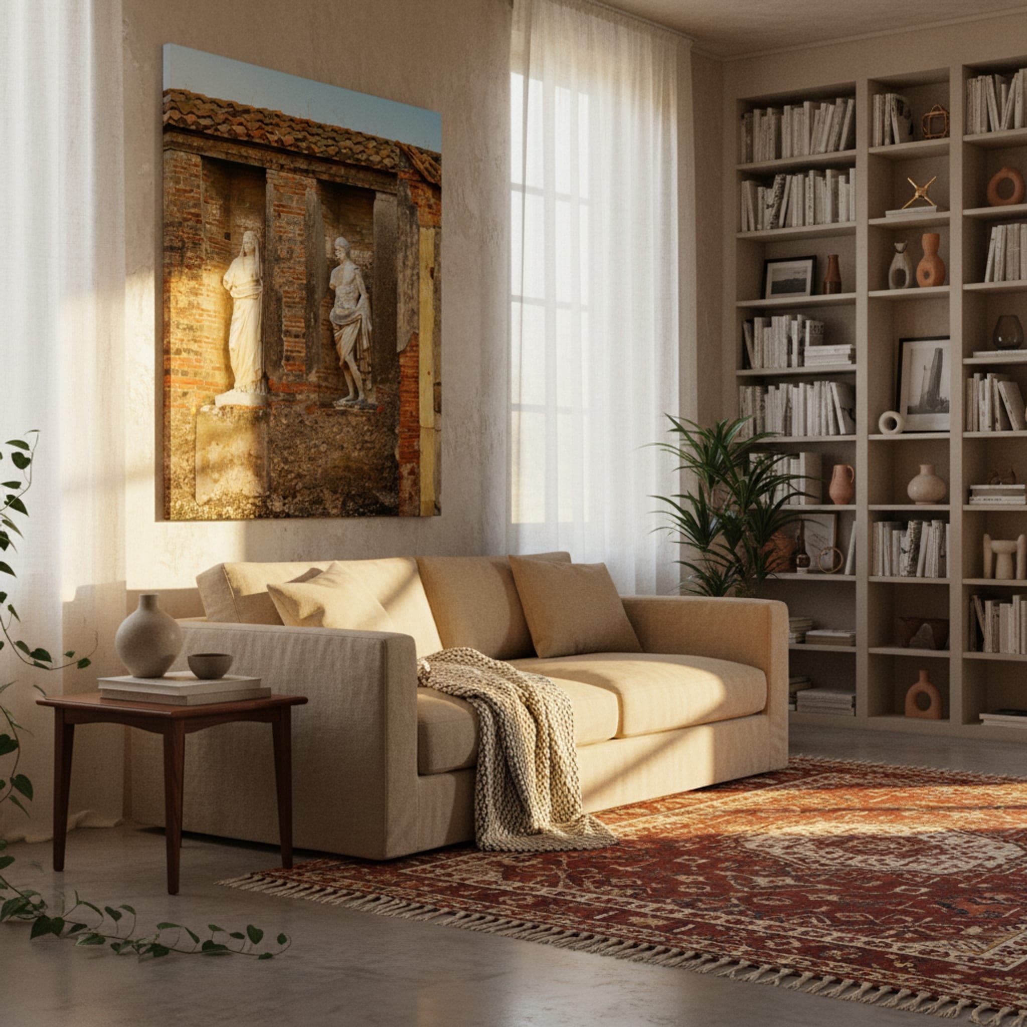 Echoes of Pompeii shown as a canvas print in a styled interior, view 3 of 3
