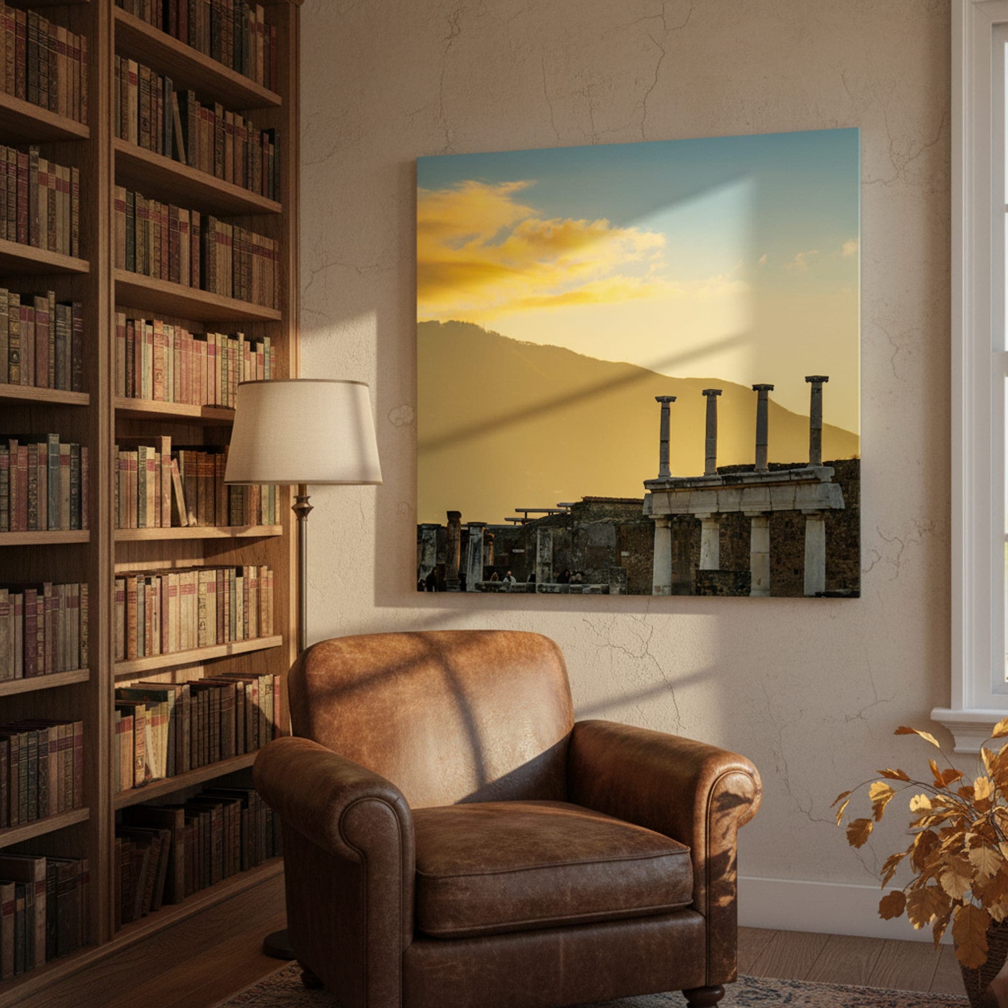 Pompeii's Fading Light shown as a canvas print in a styled interior, view 2 of 3