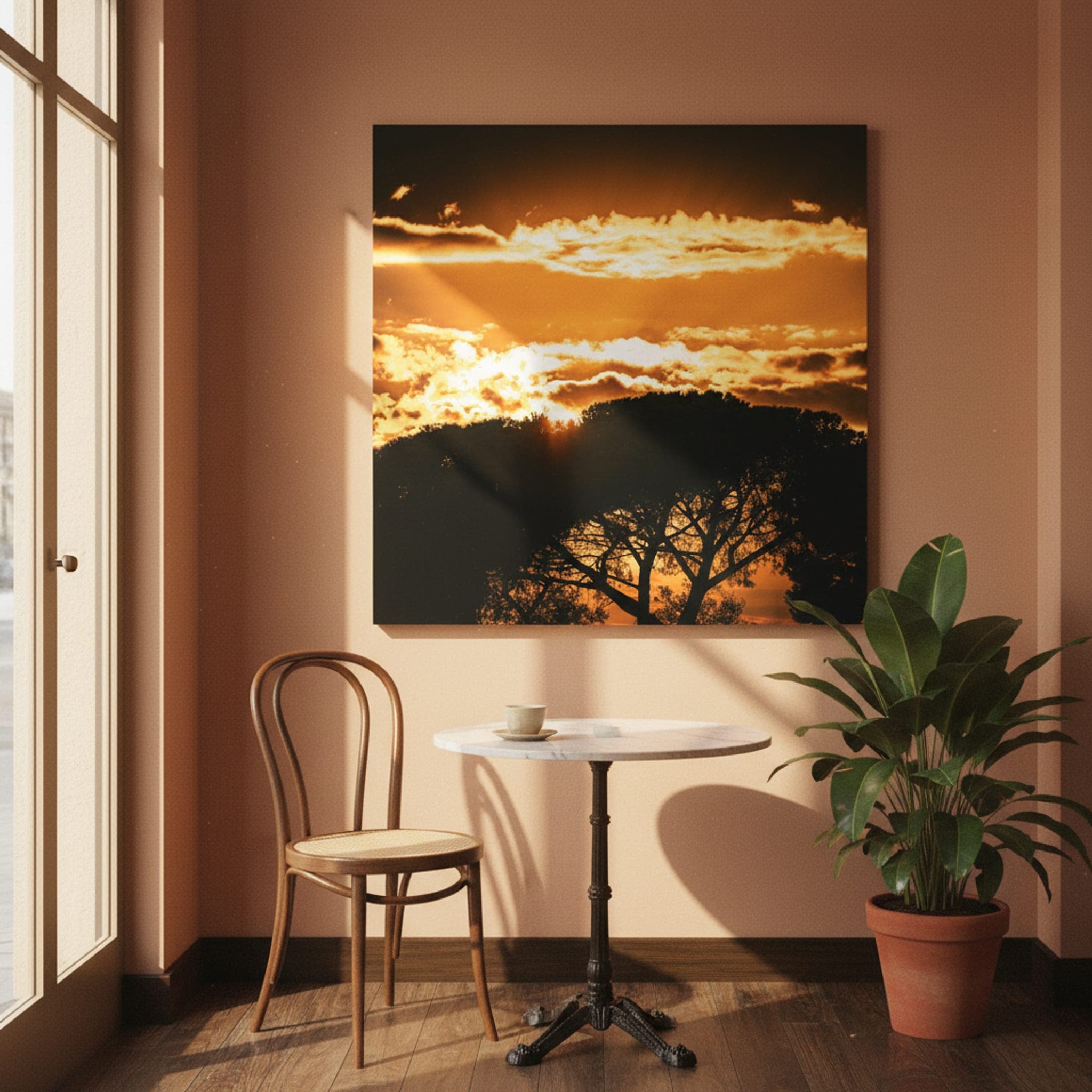 Pompeii's Fiery Embrace shown as a canvas print in a styled interior, view 2 of 3