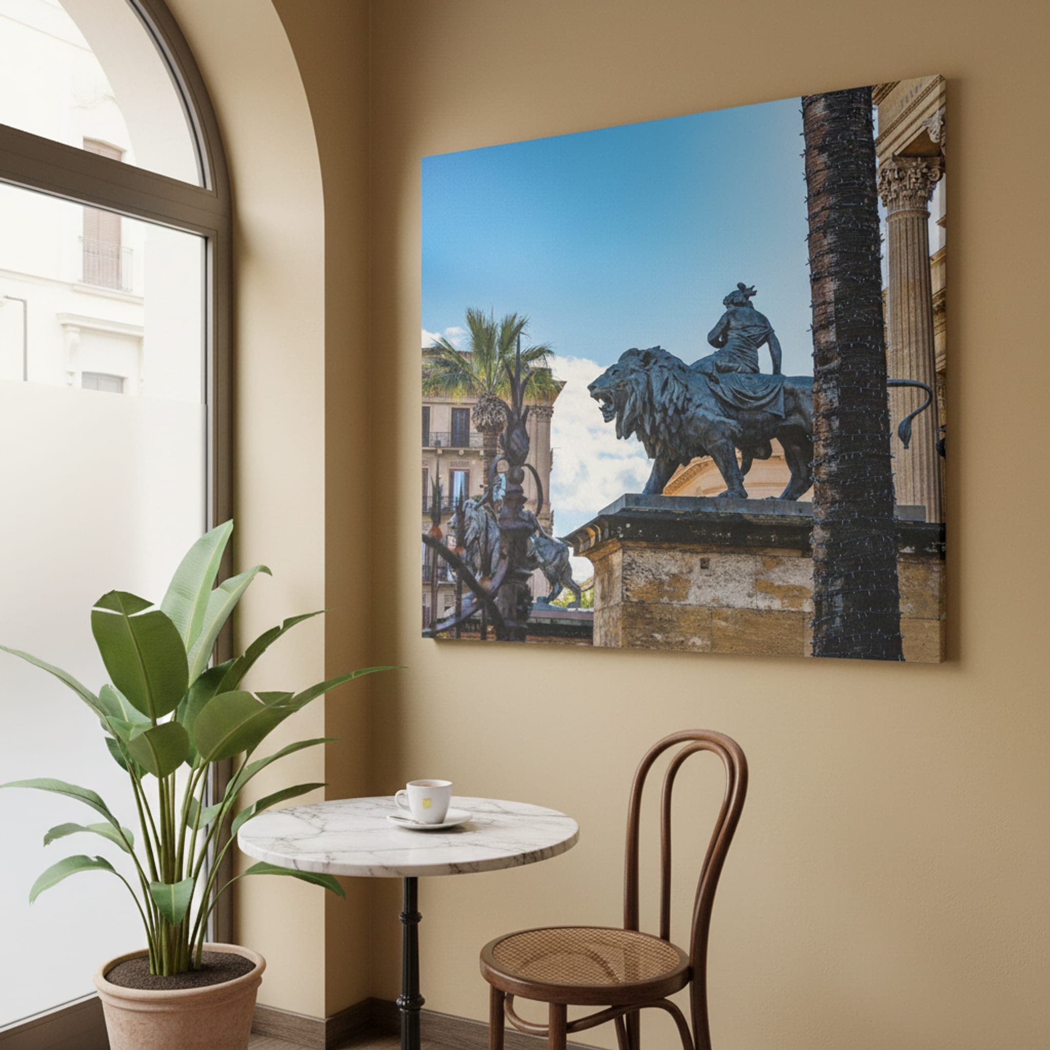 Palermo's Regal Lion shown as a canvas print in a styled interior, view 1 of 3