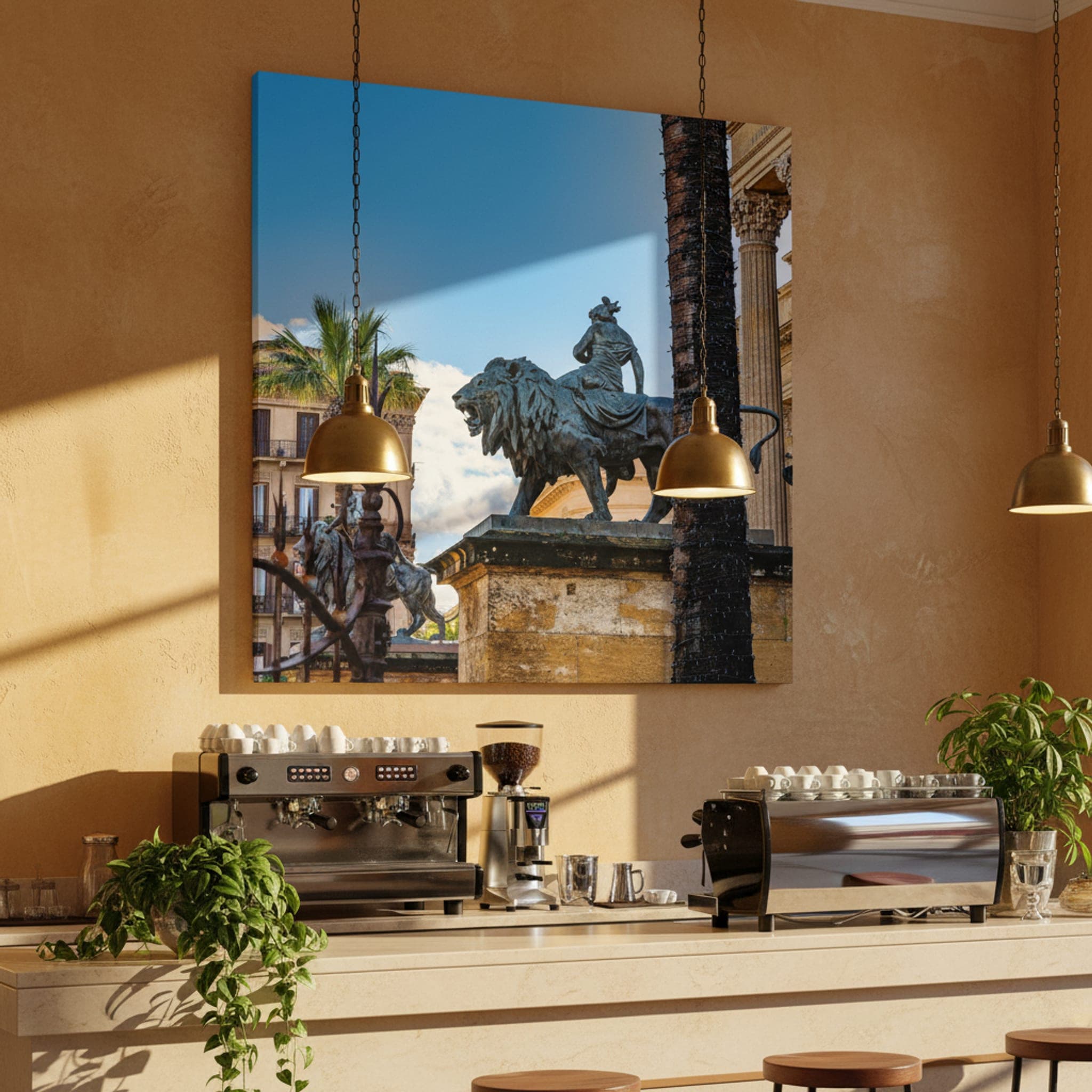 Palermo's Regal Lion shown as a canvas print in a styled interior, view 2 of 3