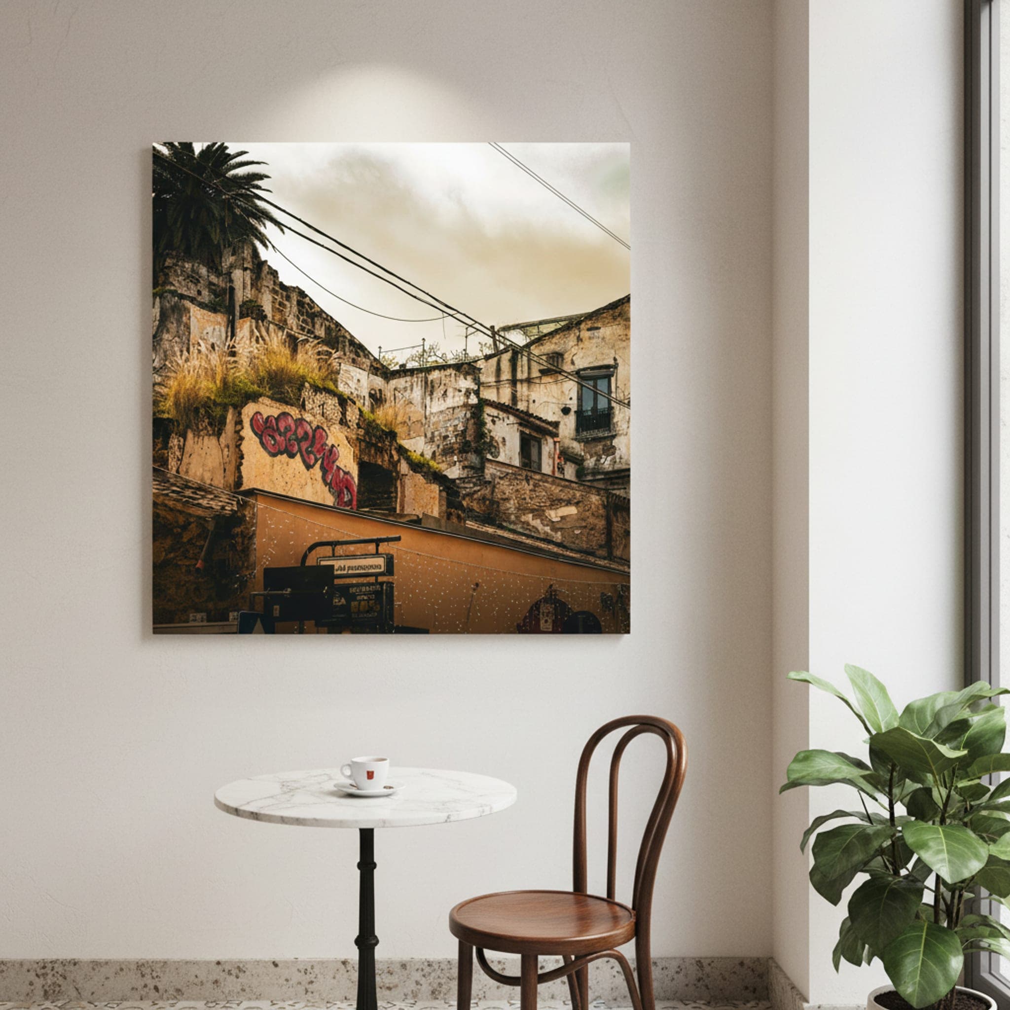 Palermo's Resilient Soul shown as a canvas print in a styled interior, view 2 of 3
