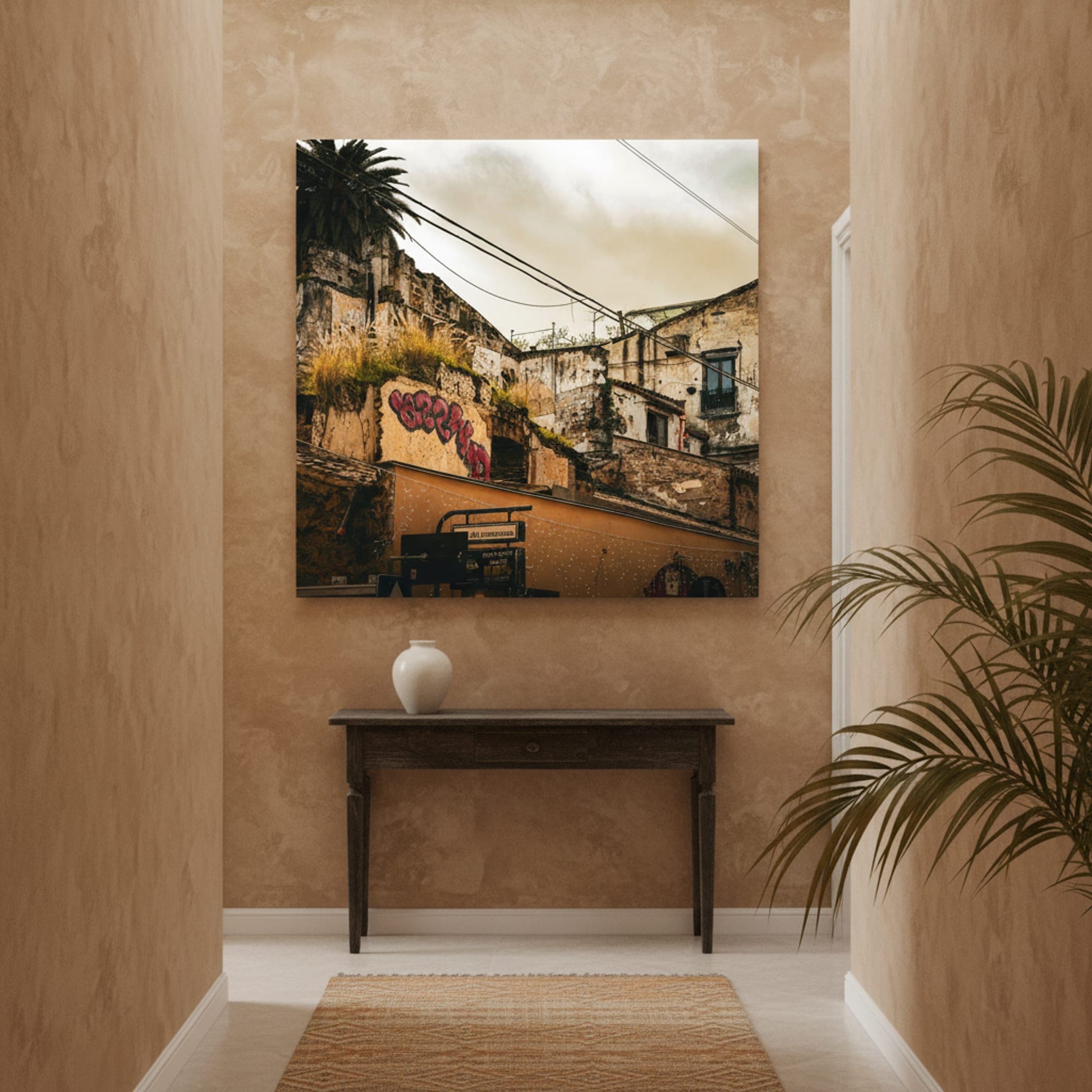 Palermo's Resilient Soul shown as a canvas print in a styled interior, view 1 of 3