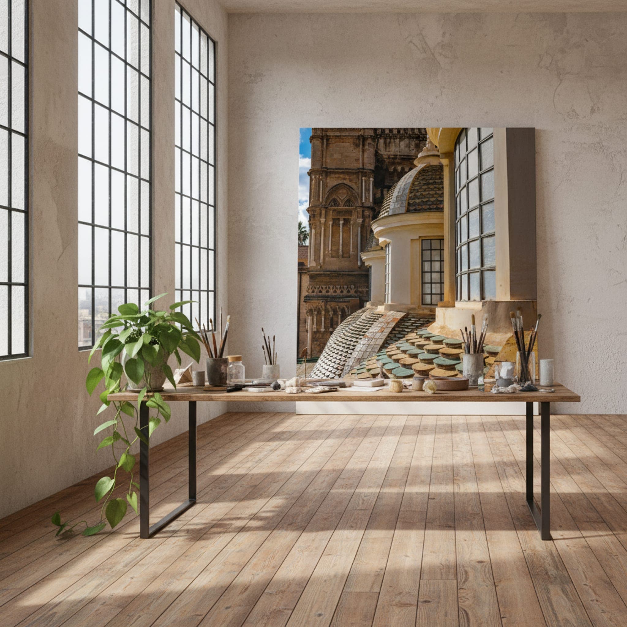 Palermo's Tiled Majesty shown as a canvas print in a styled interior, view 2 of 3
