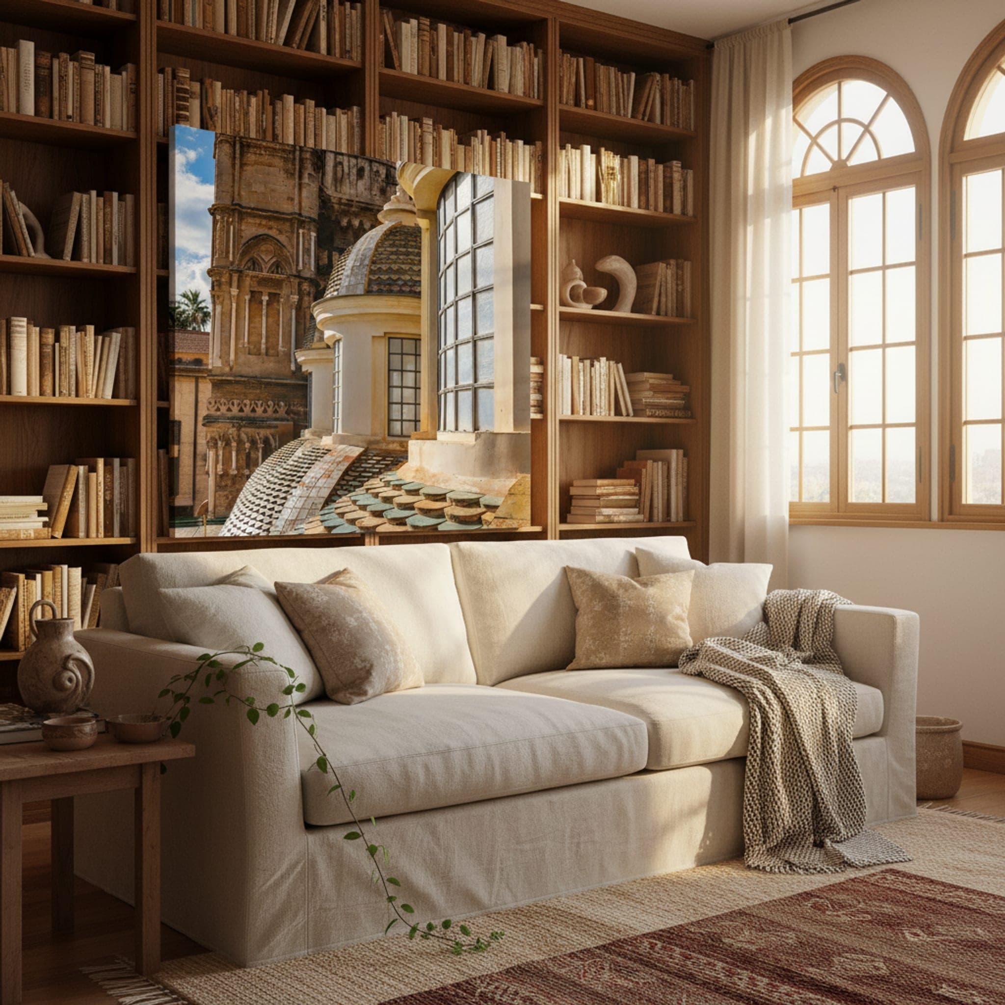 Palermo's Tiled Majesty shown as a canvas print in a styled interior, view 3 of 3
