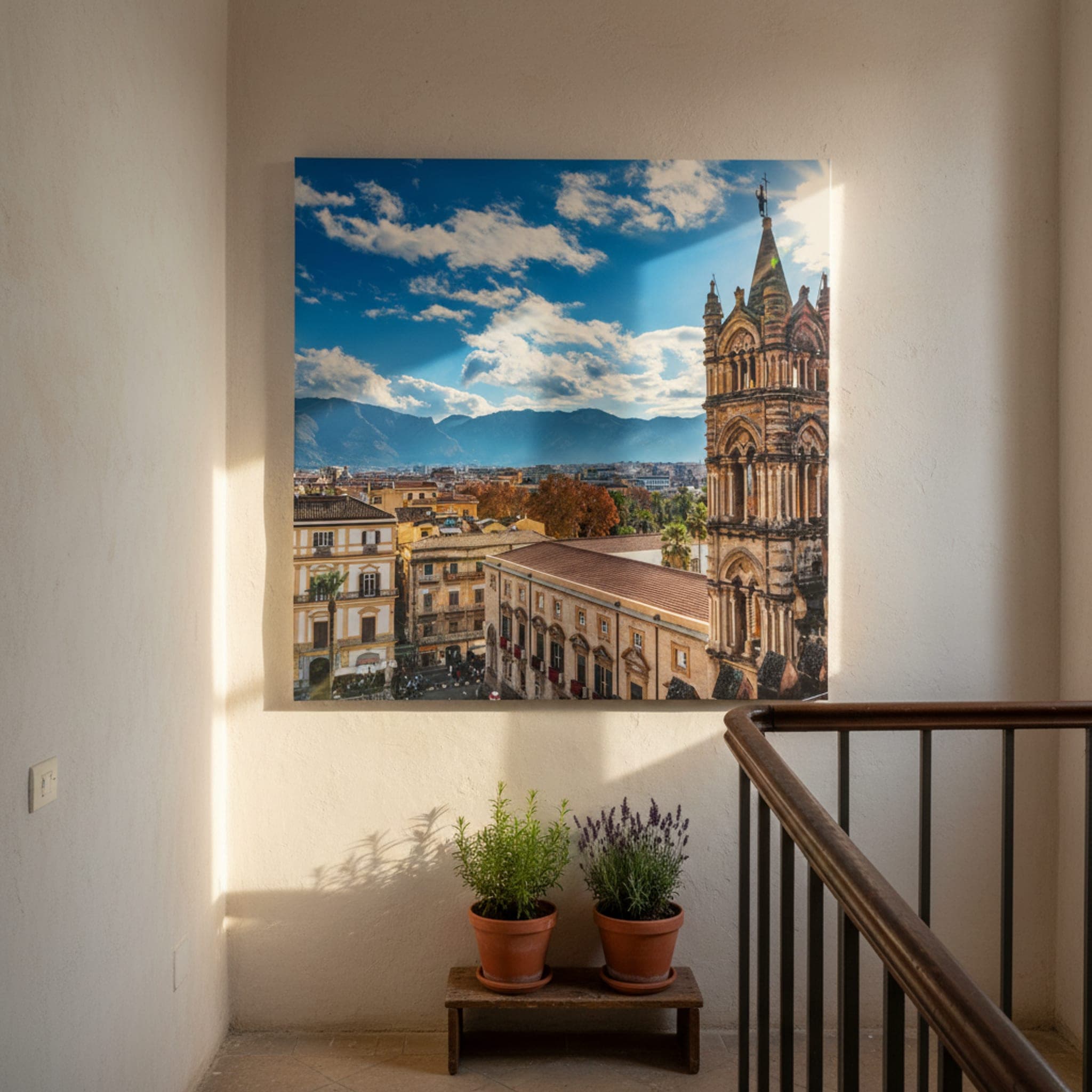 Palermo's Sunlit Spire shown as a canvas print in a styled interior, view 3 of 3