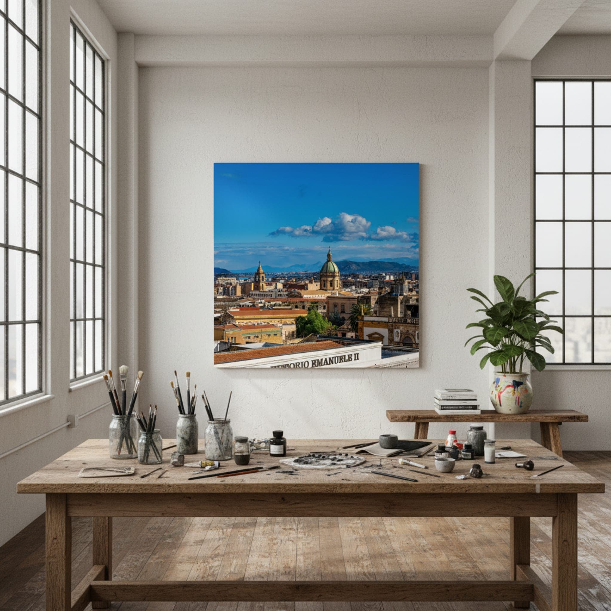 Palermo's Azure Crown shown as a canvas print in a styled interior, view 1 of 3