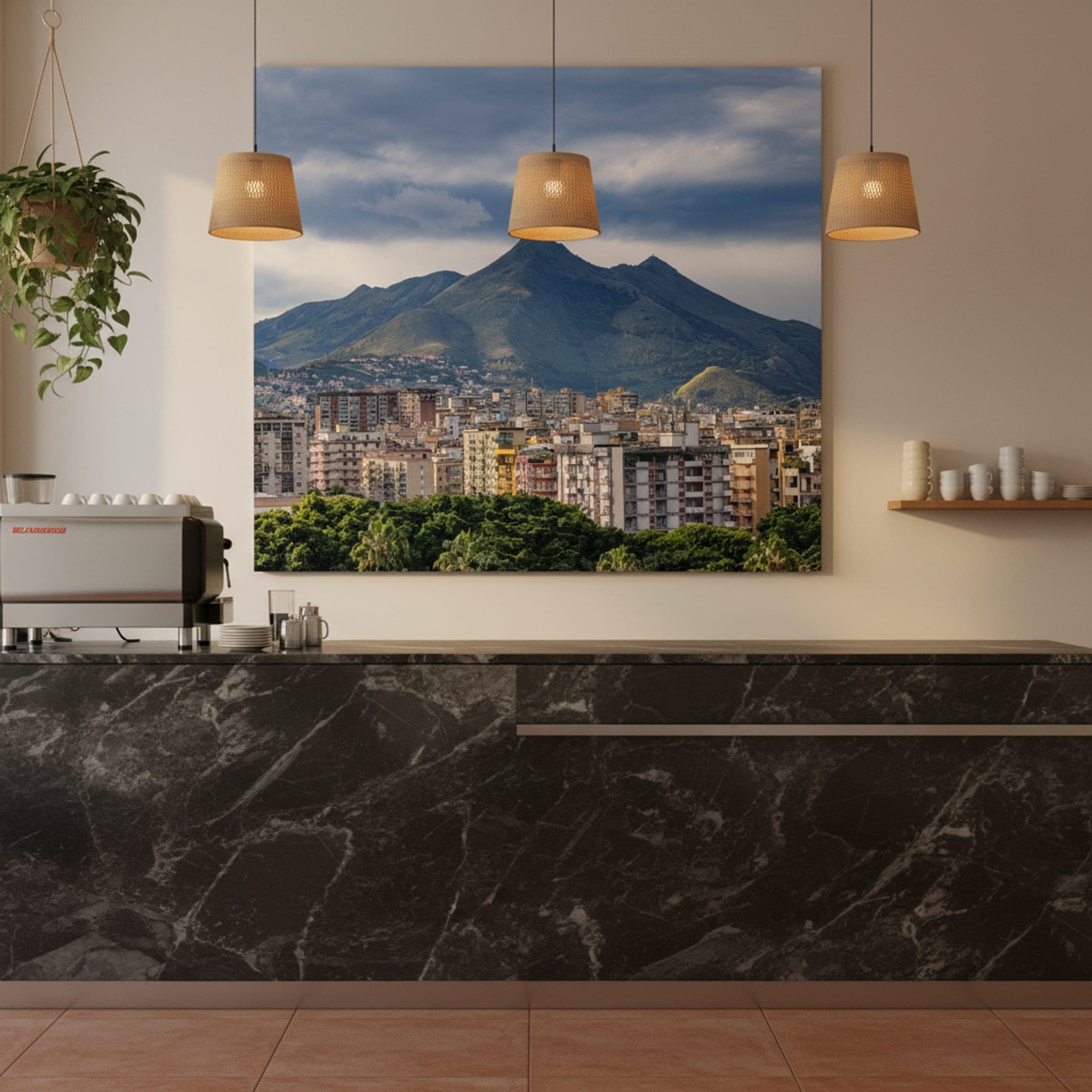 Palermo's Mountain Embrace shown as a canvas print in a styled interior, view 2 of 3