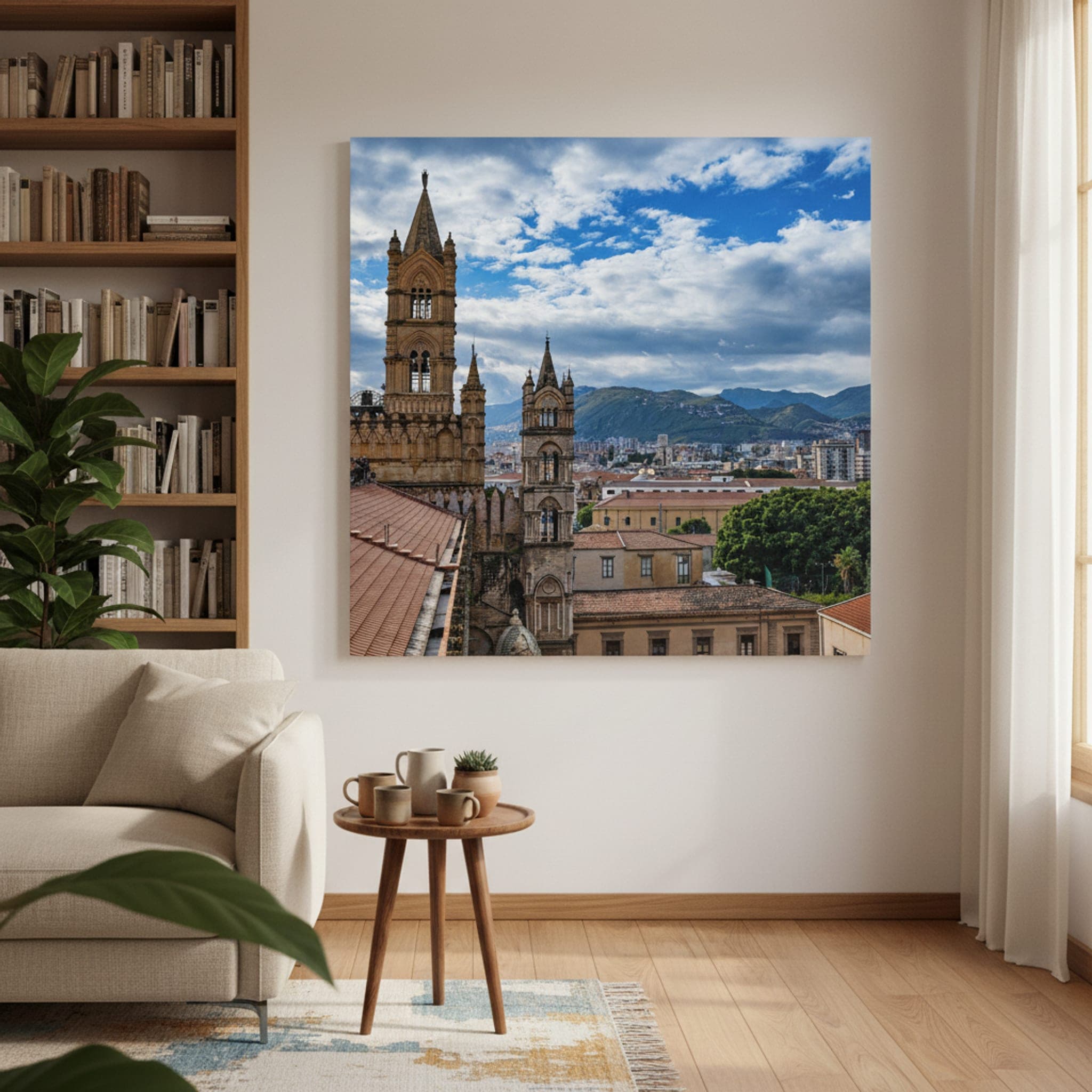 Palermo's Gothic Embrace shown as a canvas print in a styled interior, view 2 of 3