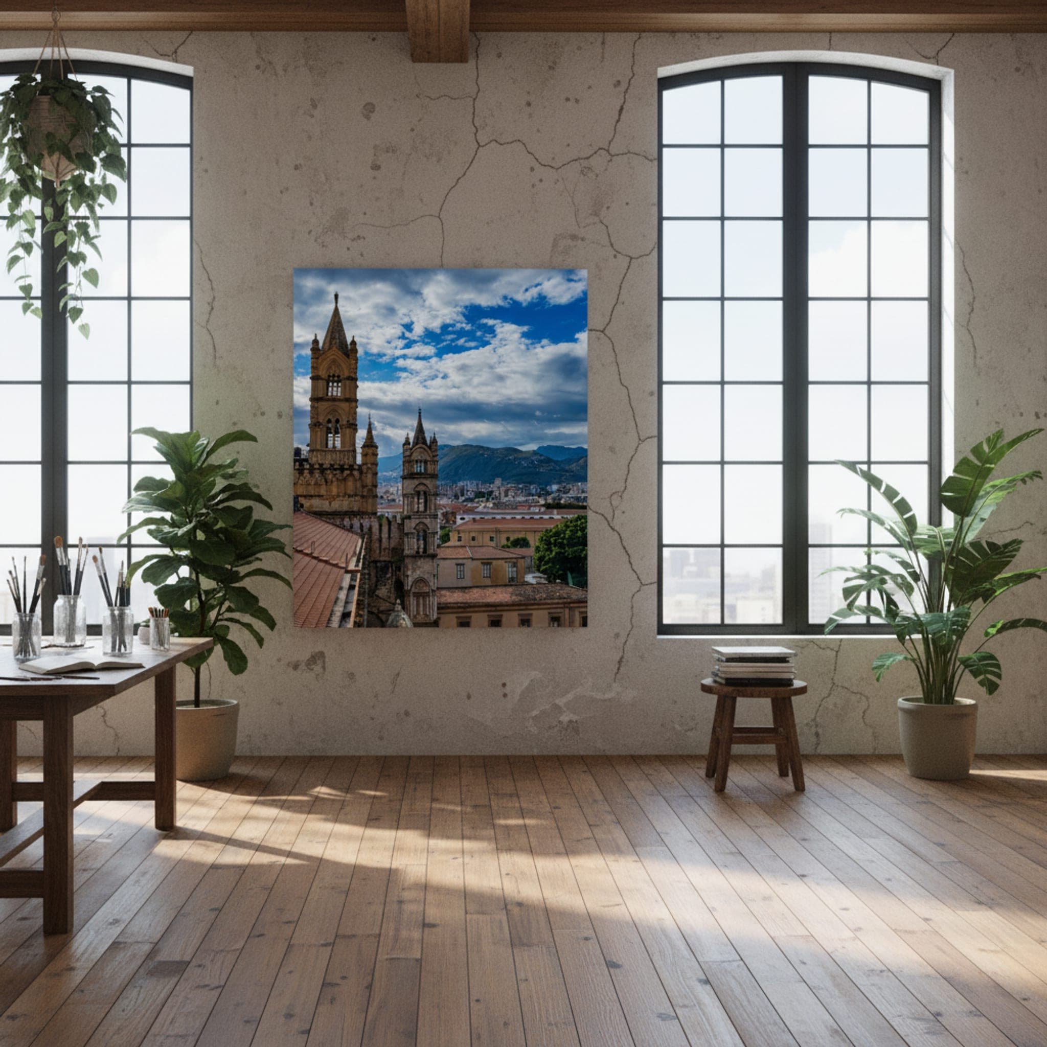 Palermo's Gothic Embrace shown as a canvas print in a styled interior, view 1 of 3