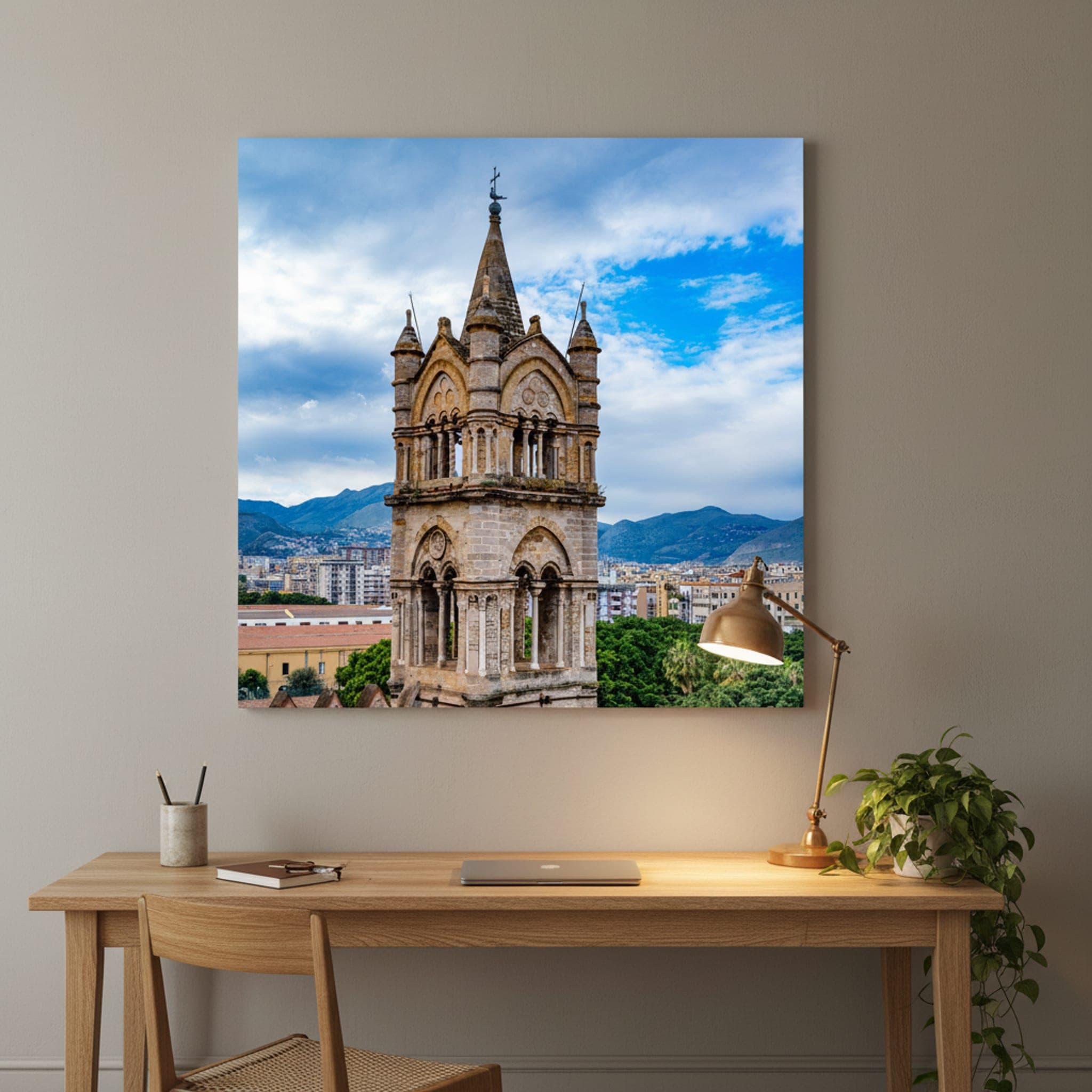Palermo's Stone Sentinel shown as a canvas print in a styled interior, view 2 of 3