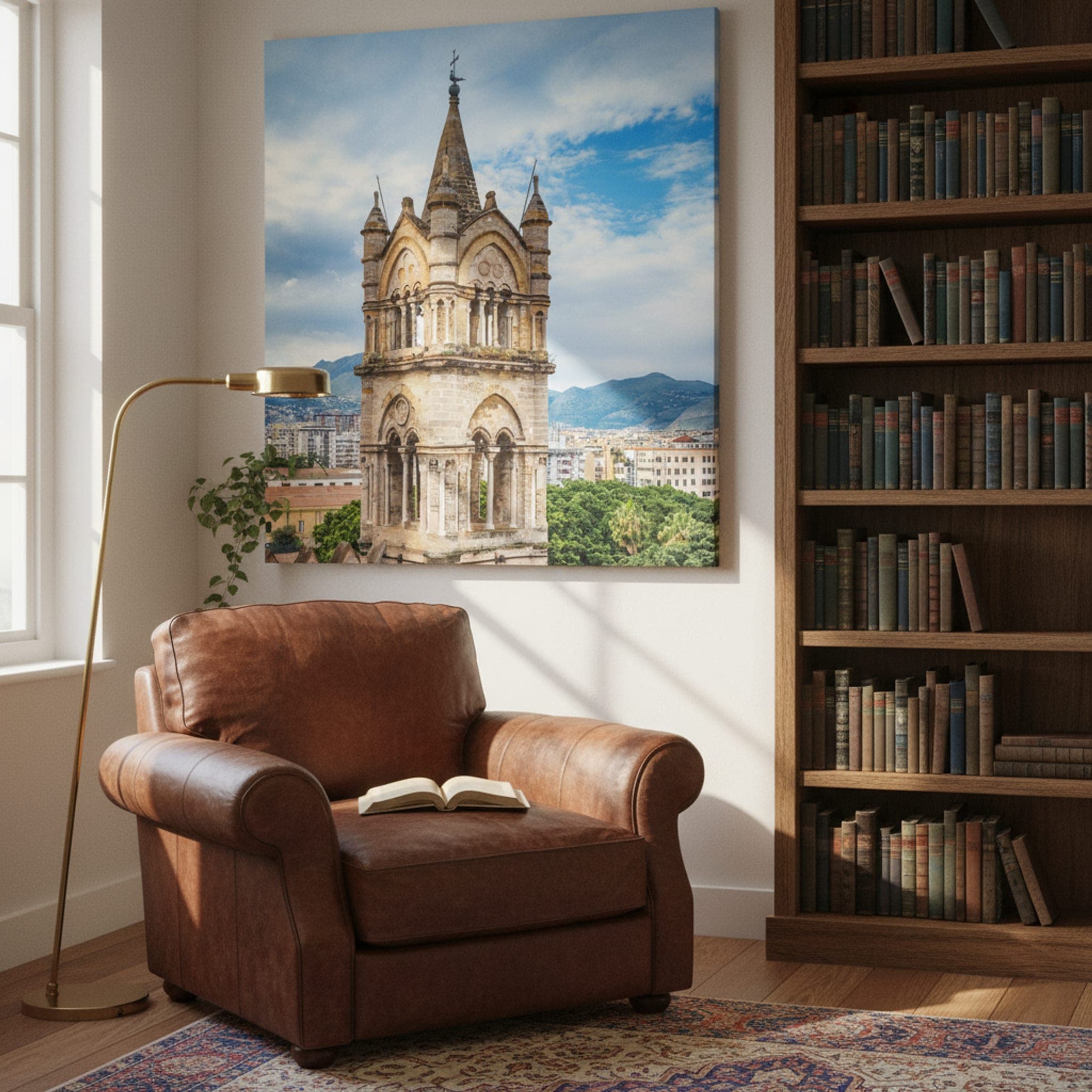 Palermo's Stone Sentinel shown as a canvas print in a styled interior, view 3 of 3