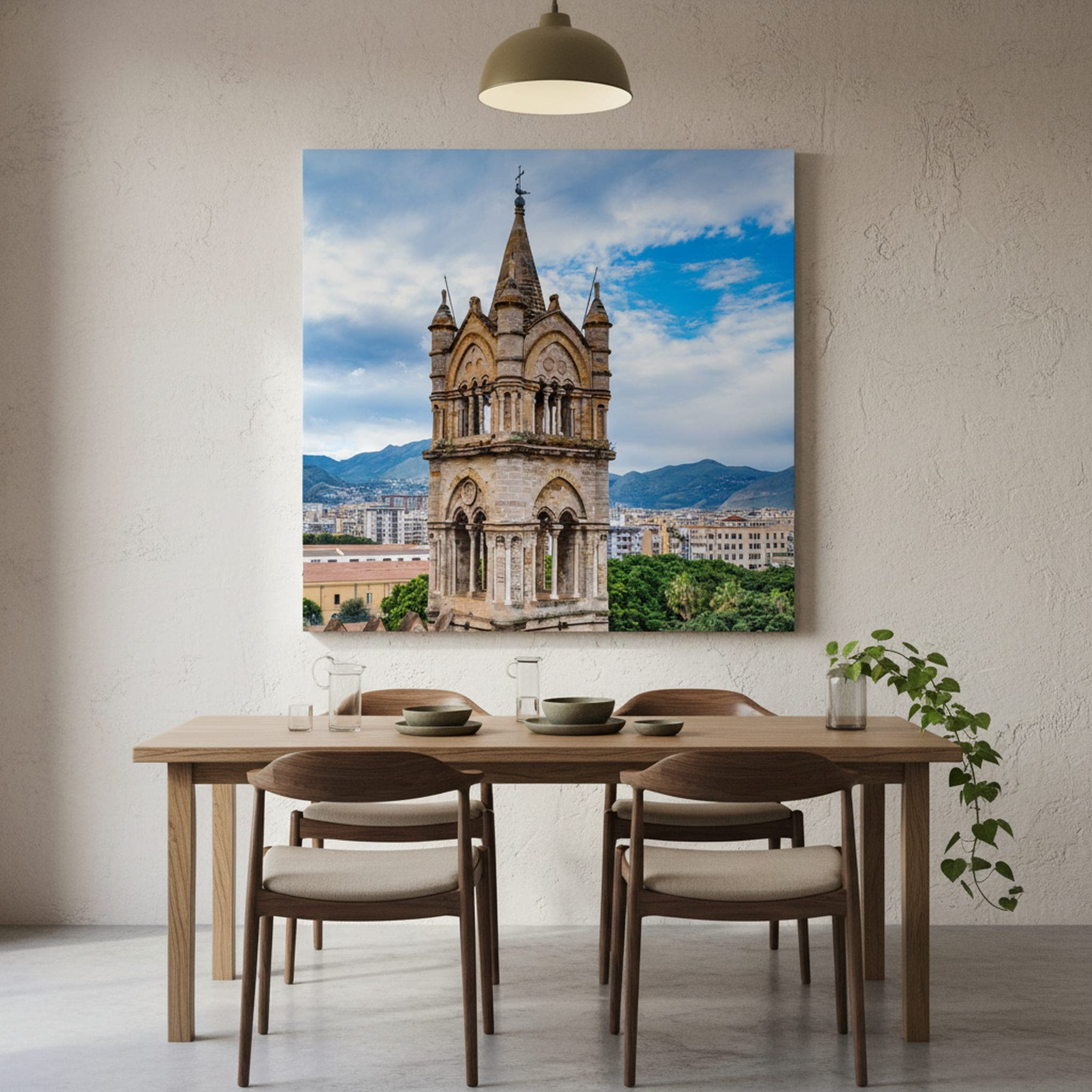 Palermo's Stone Sentinel shown as a canvas print in a styled interior, view 1 of 3