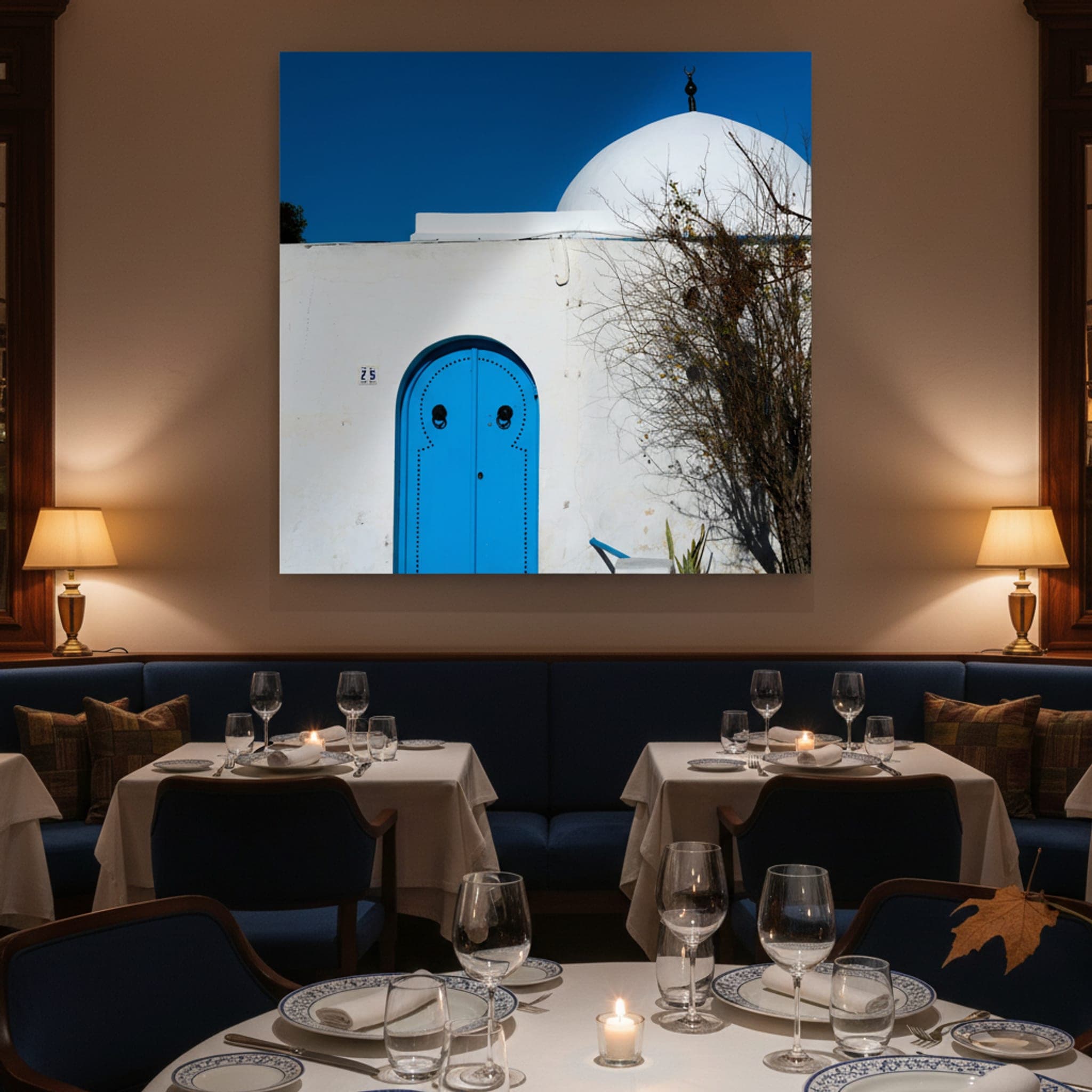 Tunis Blue Door shown as a canvas print in a styled interior, view 3 of 3