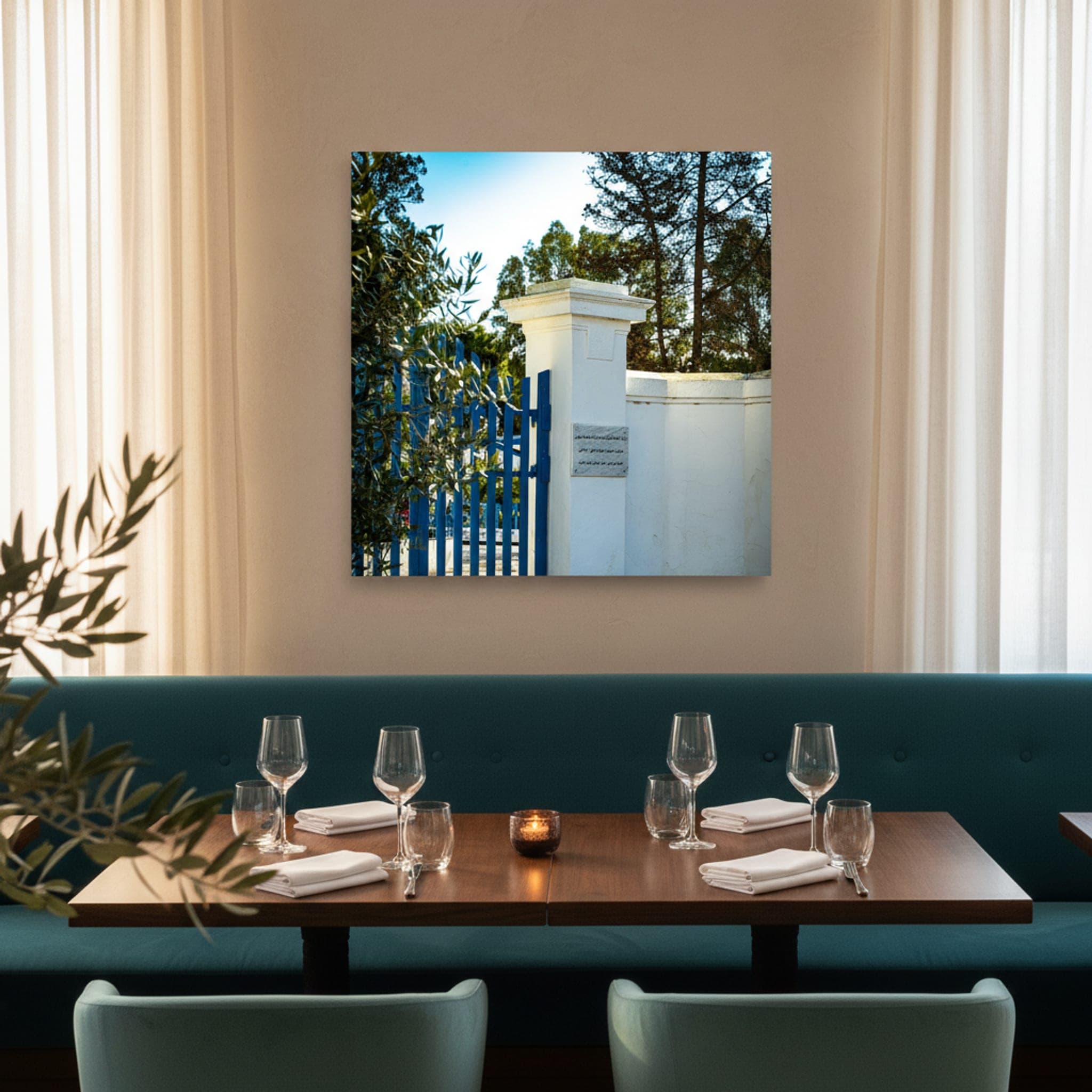 Blue Gate of Tunis shown as a canvas print in a styled interior, view 2 of 3