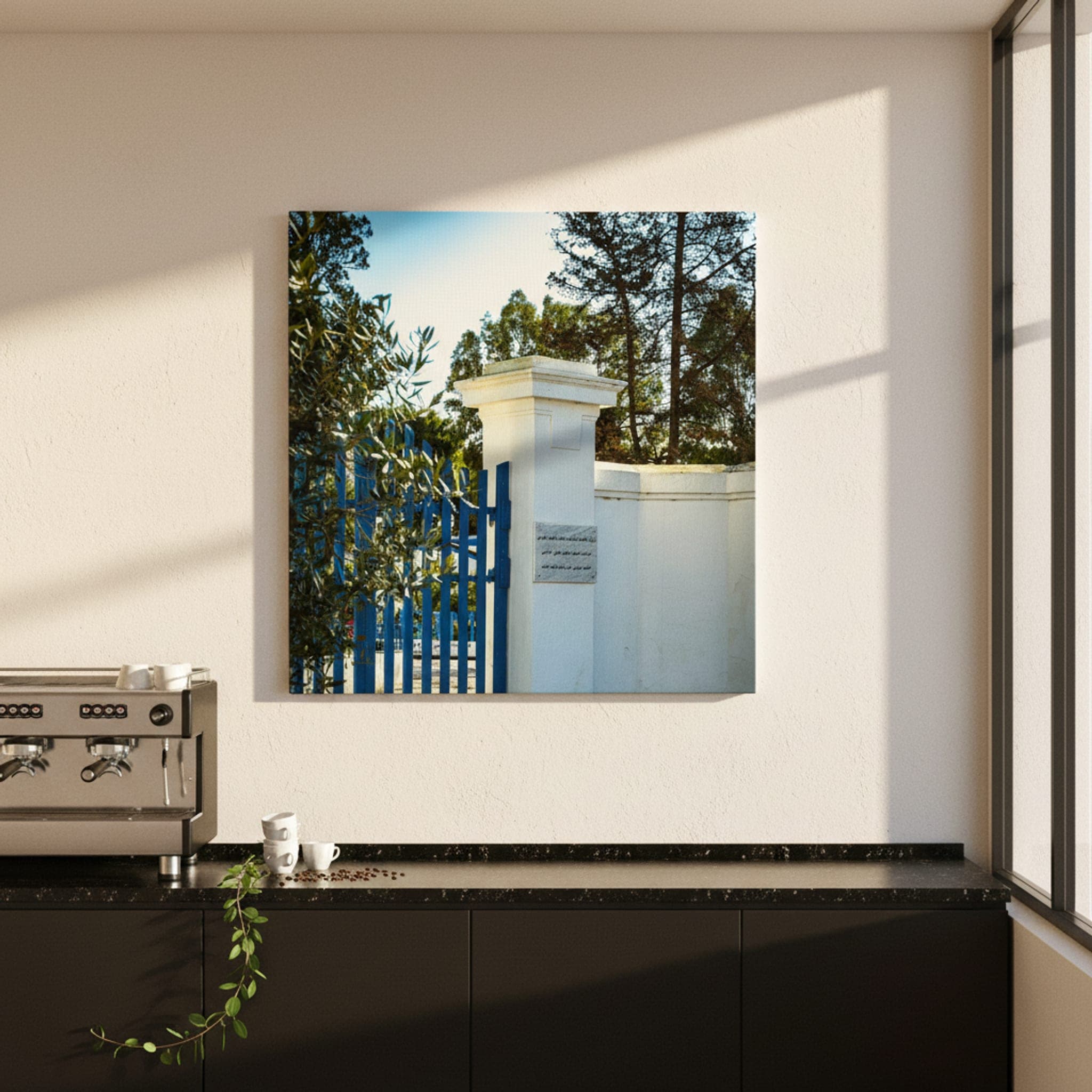 Blue Gate of Tunis shown as a canvas print in a styled interior, view 1 of 3