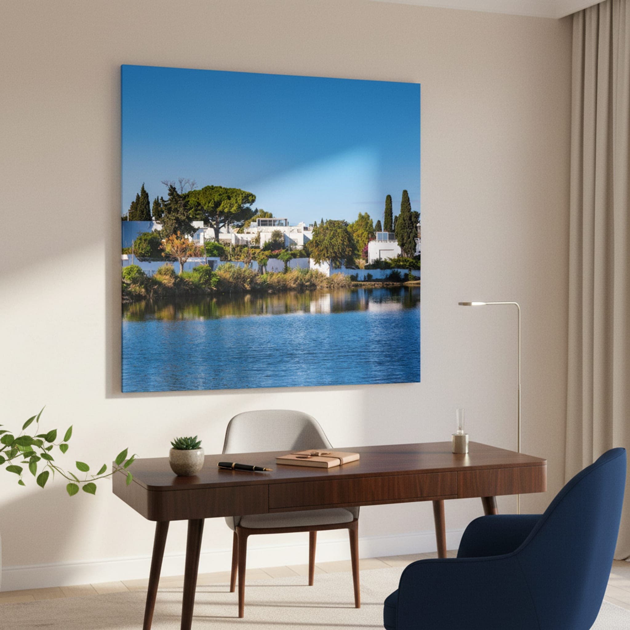 White Villas by the Water shown as a canvas print in a styled interior, view 3 of 3
