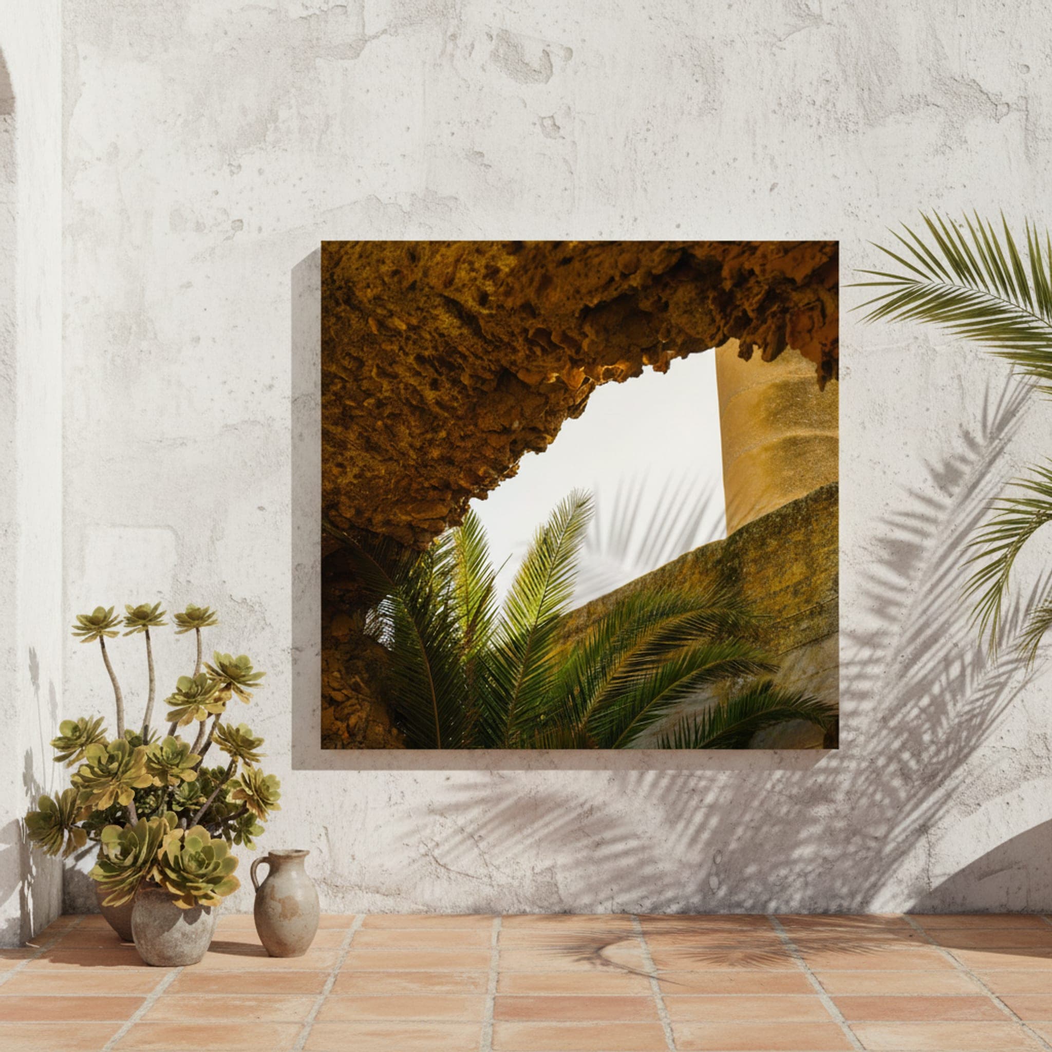 Tunisian Sunlit Arch shown as a canvas print in a styled interior, view 2 of 3