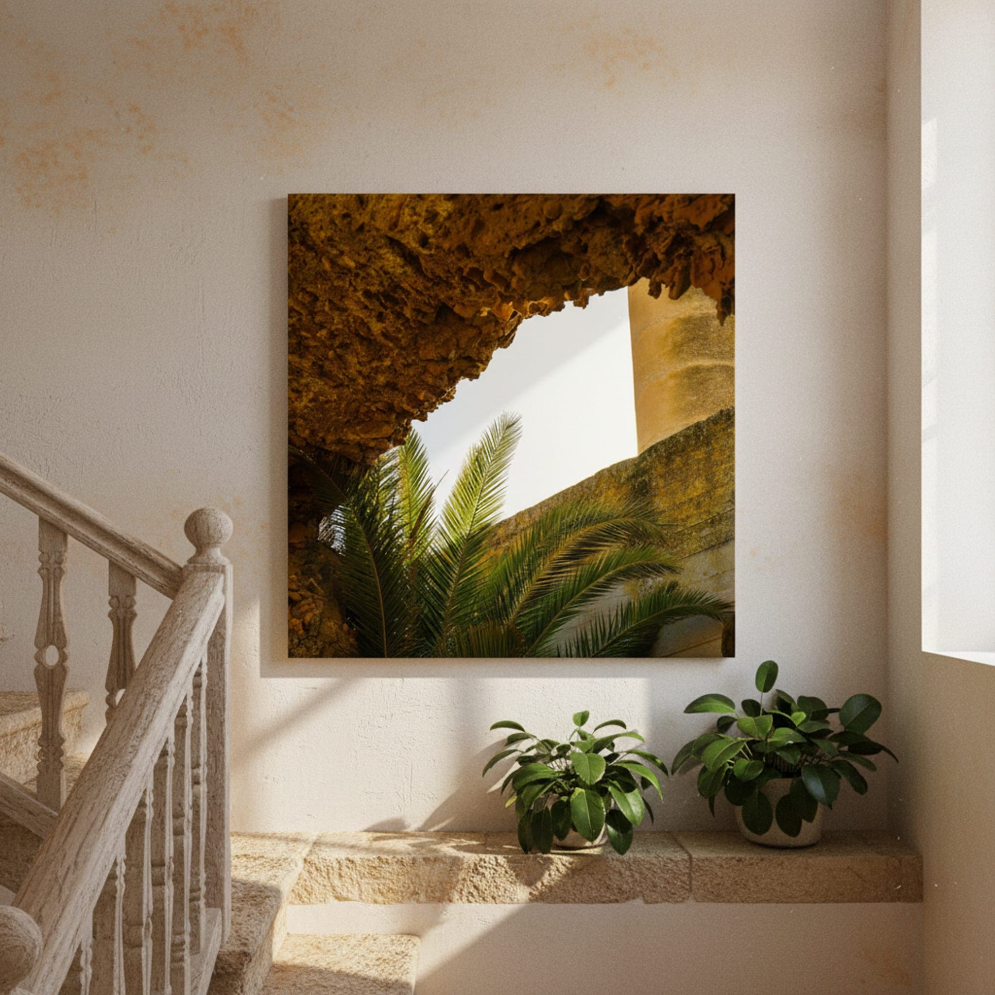 Tunisian Sunlit Arch shown as a canvas print in a styled interior, view 3 of 3
