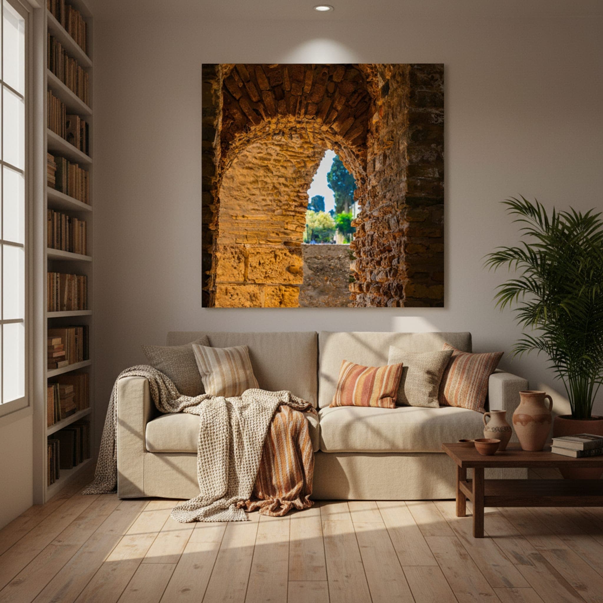 Tunis Arches of Time shown as a canvas print in a styled interior, view 1 of 3