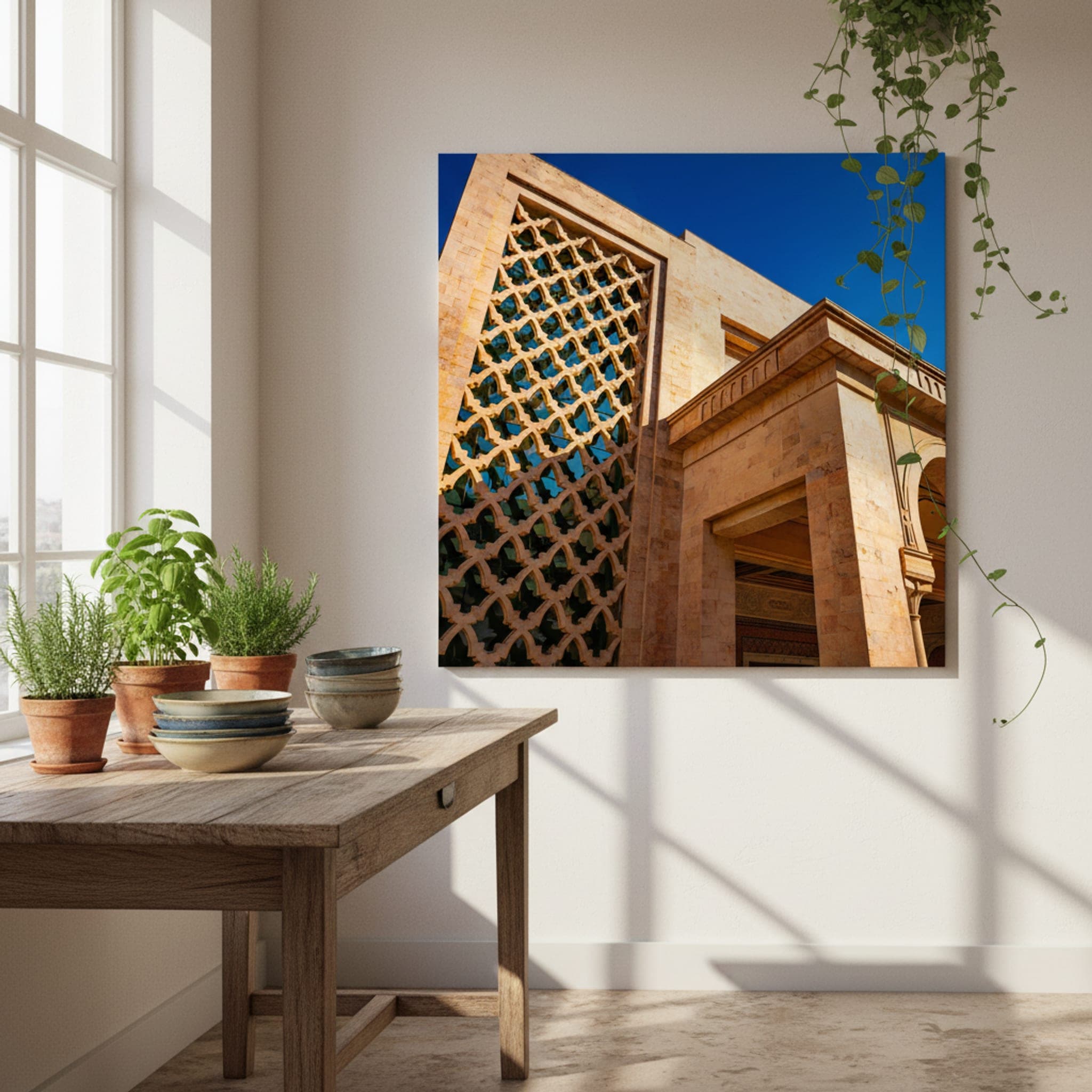 Tunis Geometry shown as a canvas print in a styled interior, view 3 of 3