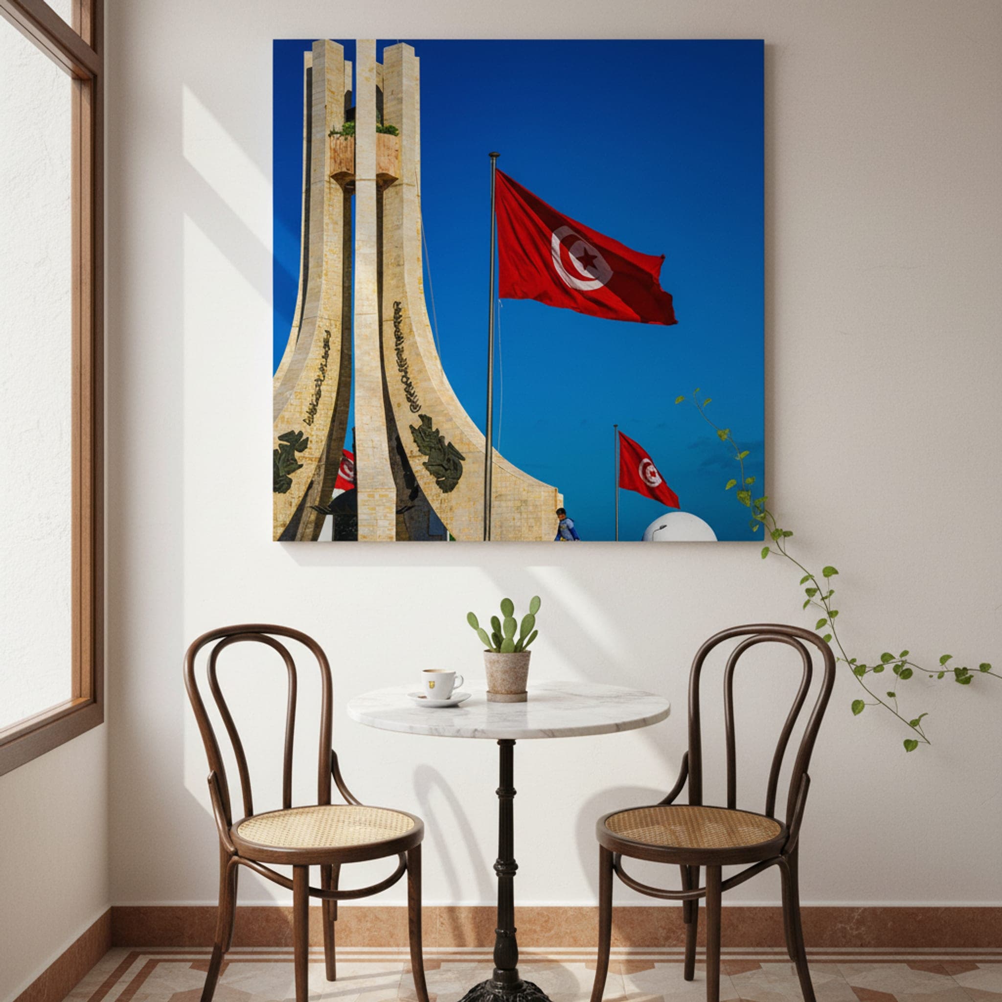 Tunisian Winds of Freedom shown as a canvas print in a styled interior, view 1 of 3