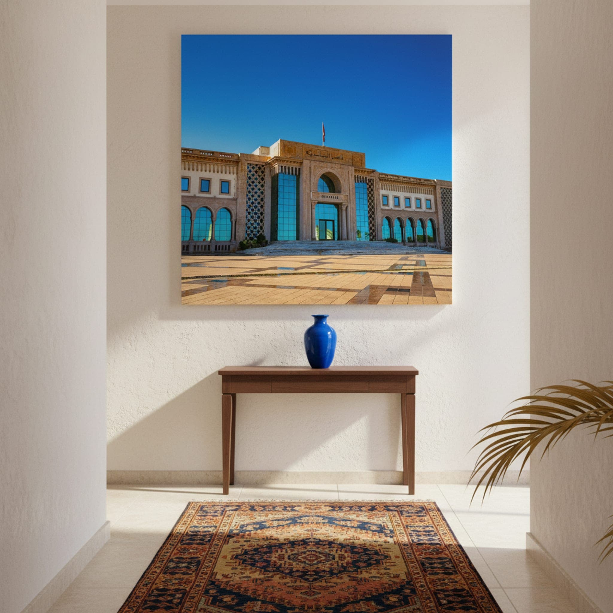 Tunis Civic Splendor shown as a canvas print in a styled interior, view 1 of 3