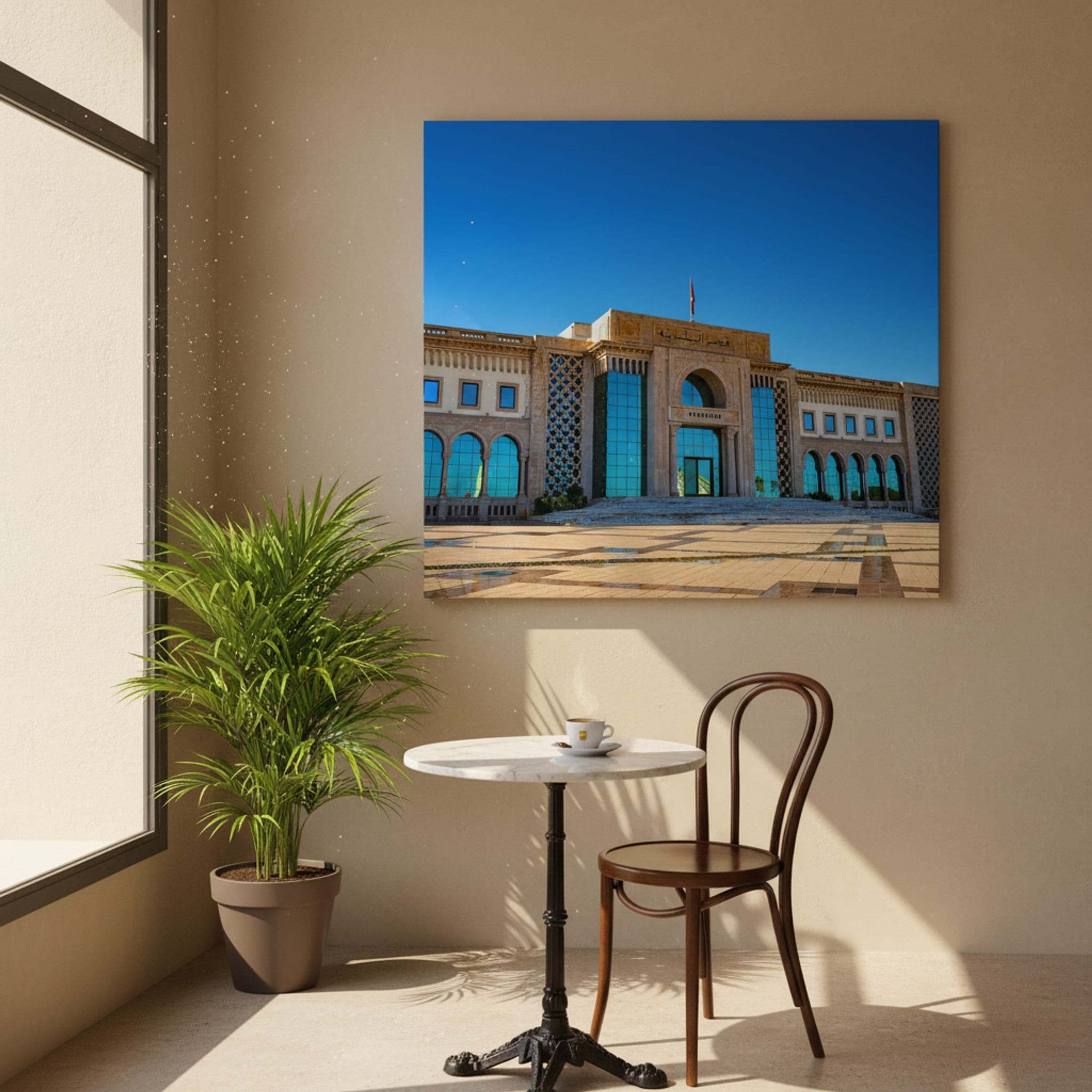 Tunis Civic Splendor shown as a canvas print in a styled interior, view 2 of 3