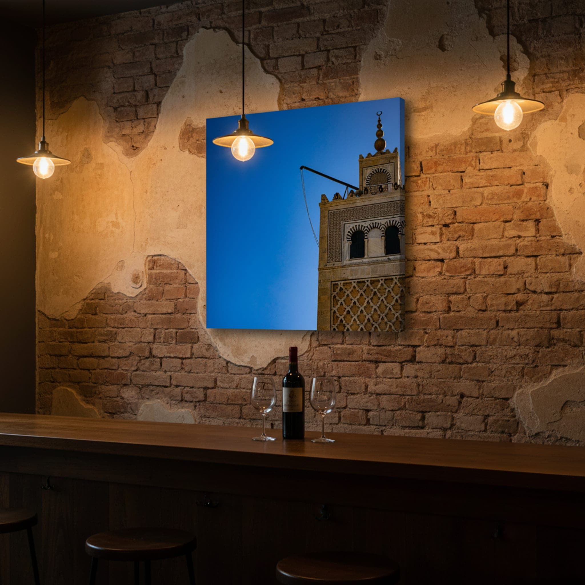 Tunis Minaret Ascendant shown as a canvas print in a styled interior, view 2 of 3