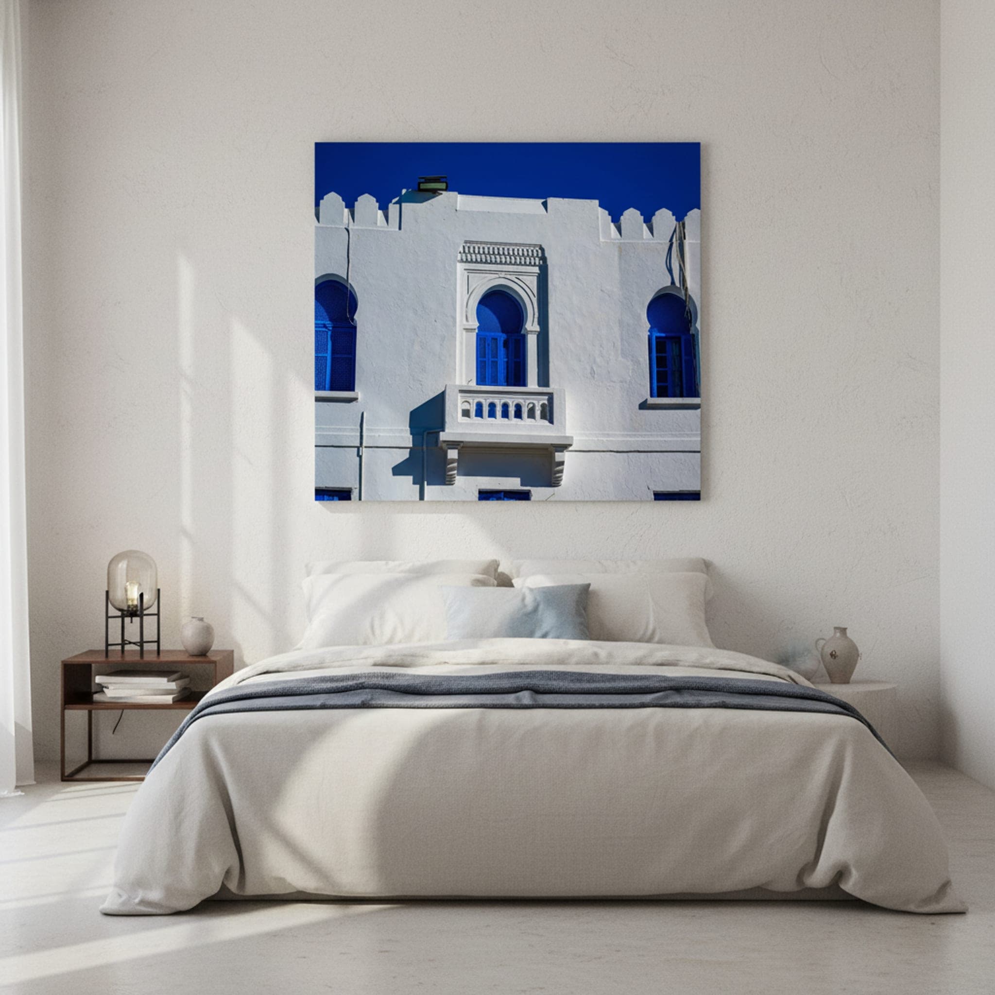 Tunis Blue Shutters shown as a canvas print in a styled interior, view 3 of 3