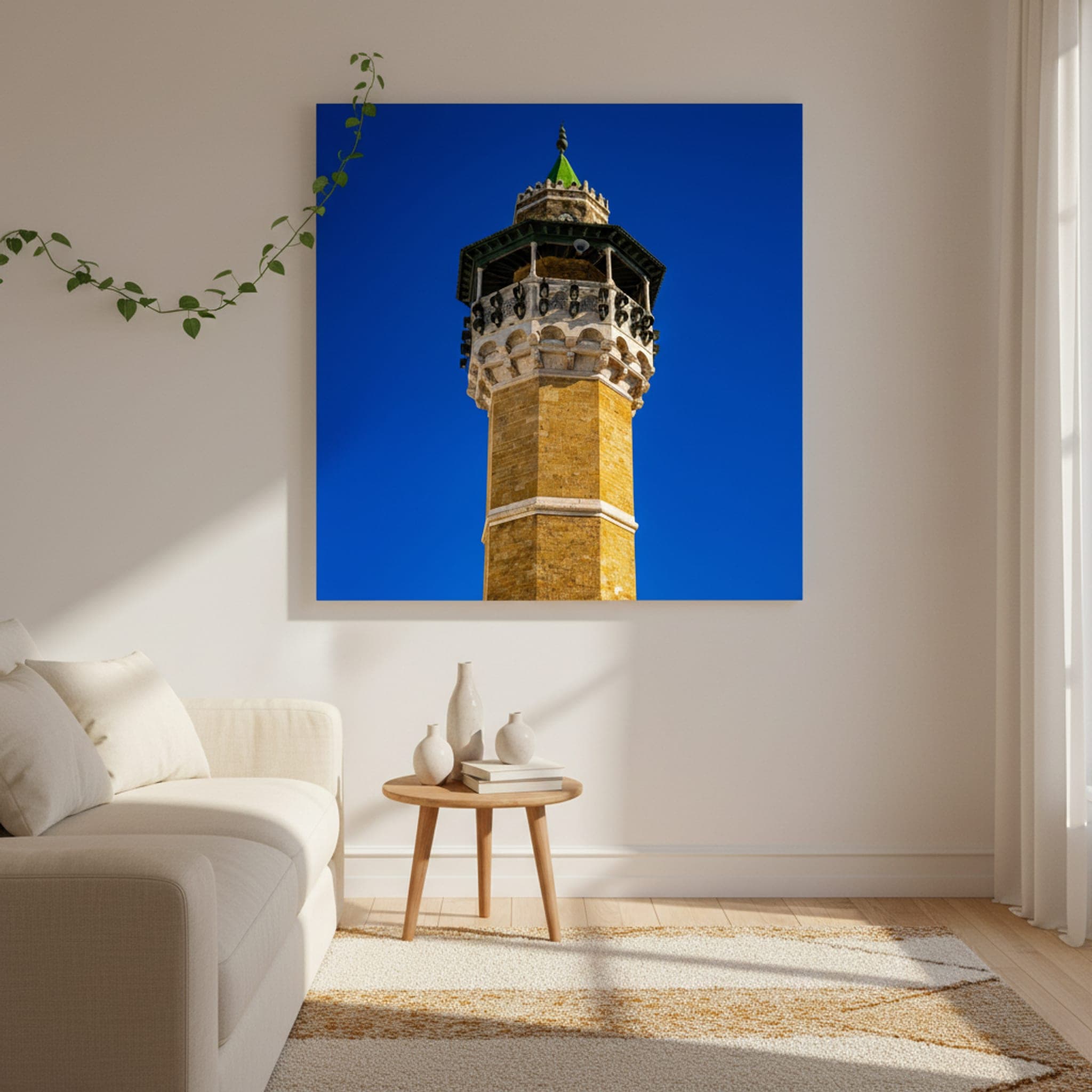 Tunis Minaret Majesty shown as a canvas print in a styled interior, view 1 of 3