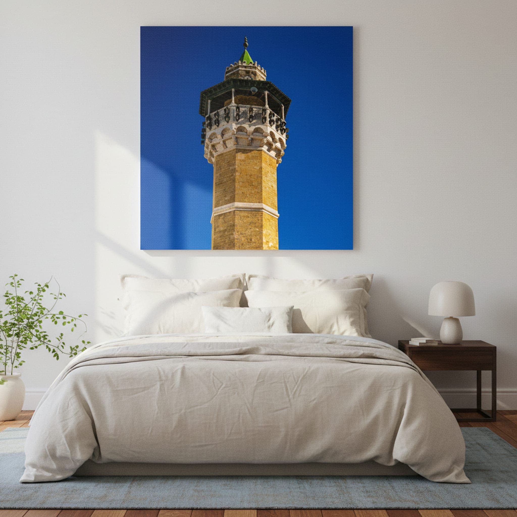 Tunis Minaret Majesty shown as a canvas print in a styled interior, view 2 of 3