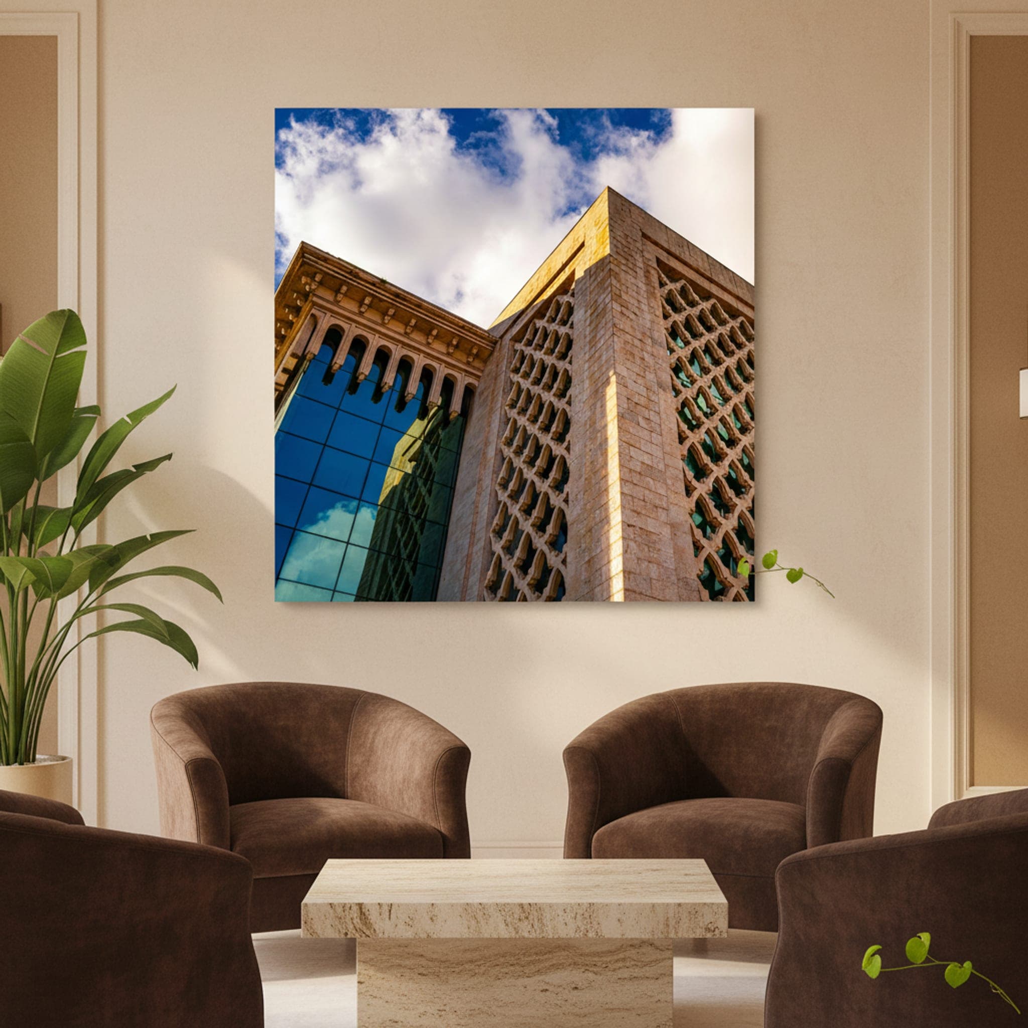 Tunis Geometric Echoes shown as a canvas print in a styled interior, view 2 of 3