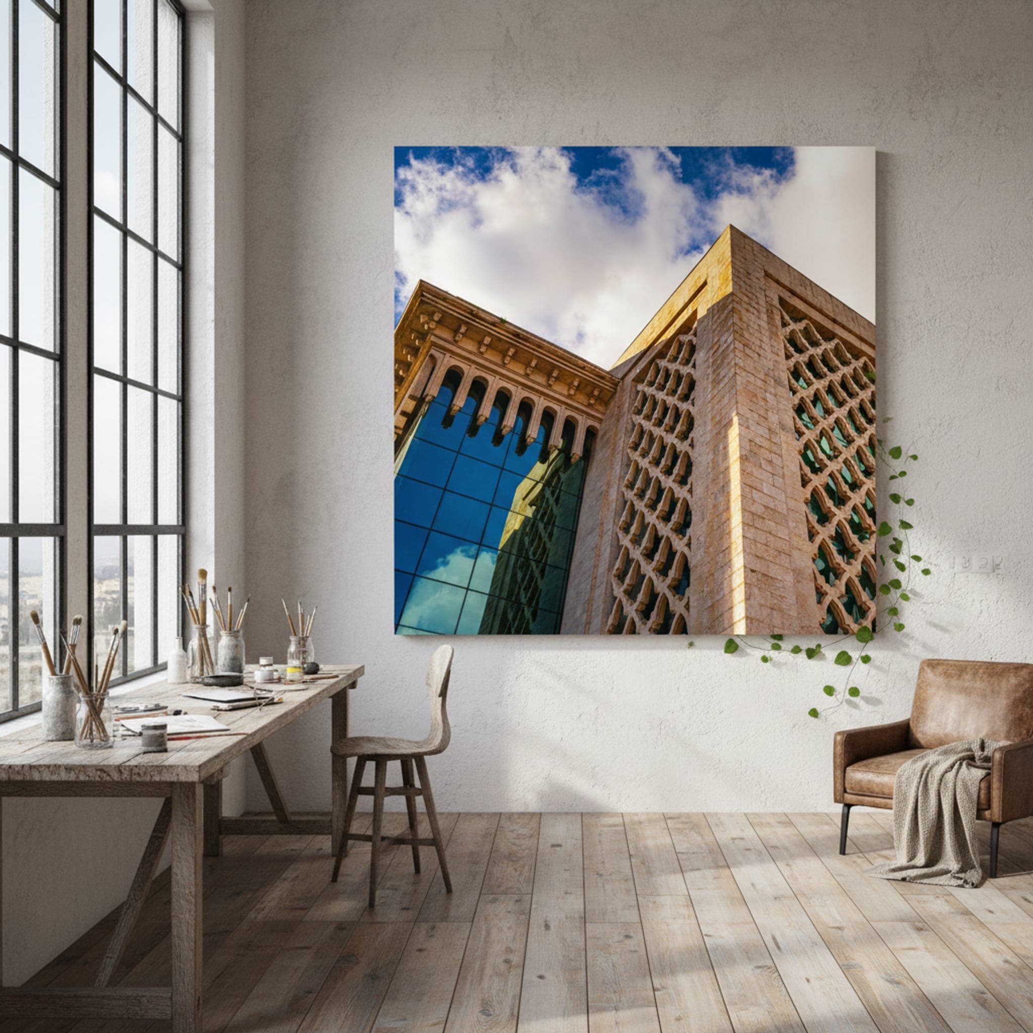 Tunis Geometric Echoes shown as a canvas print in a styled interior, view 3 of 3