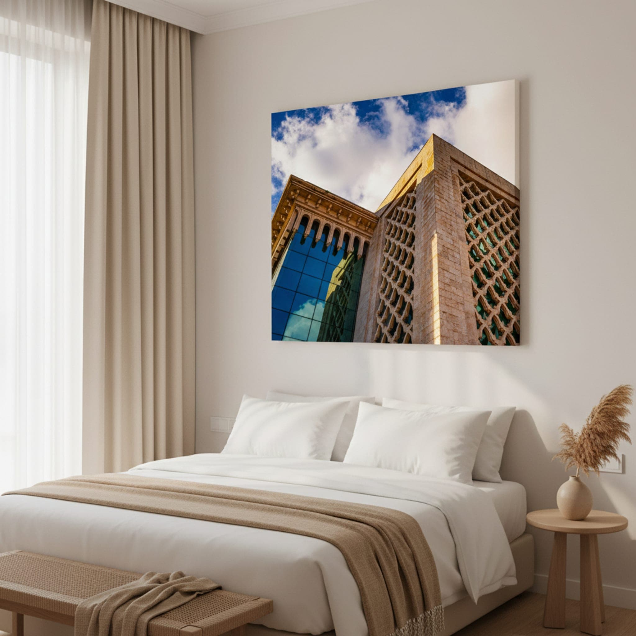 Tunis Geometric Echoes shown as a canvas print in a styled interior, view 1 of 3