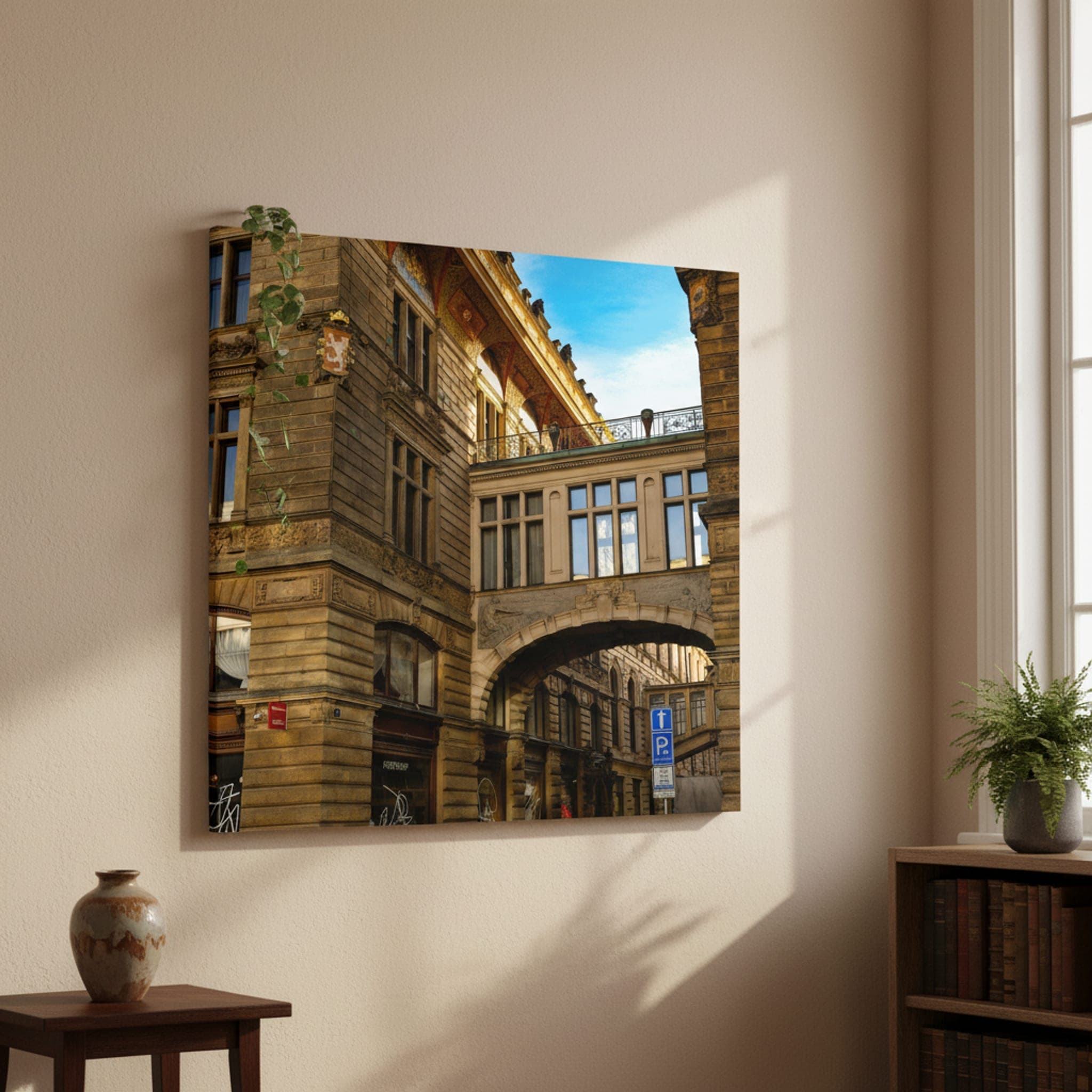 Prague's Hidden Arches shown as a canvas print in a styled interior, view 1 of 3